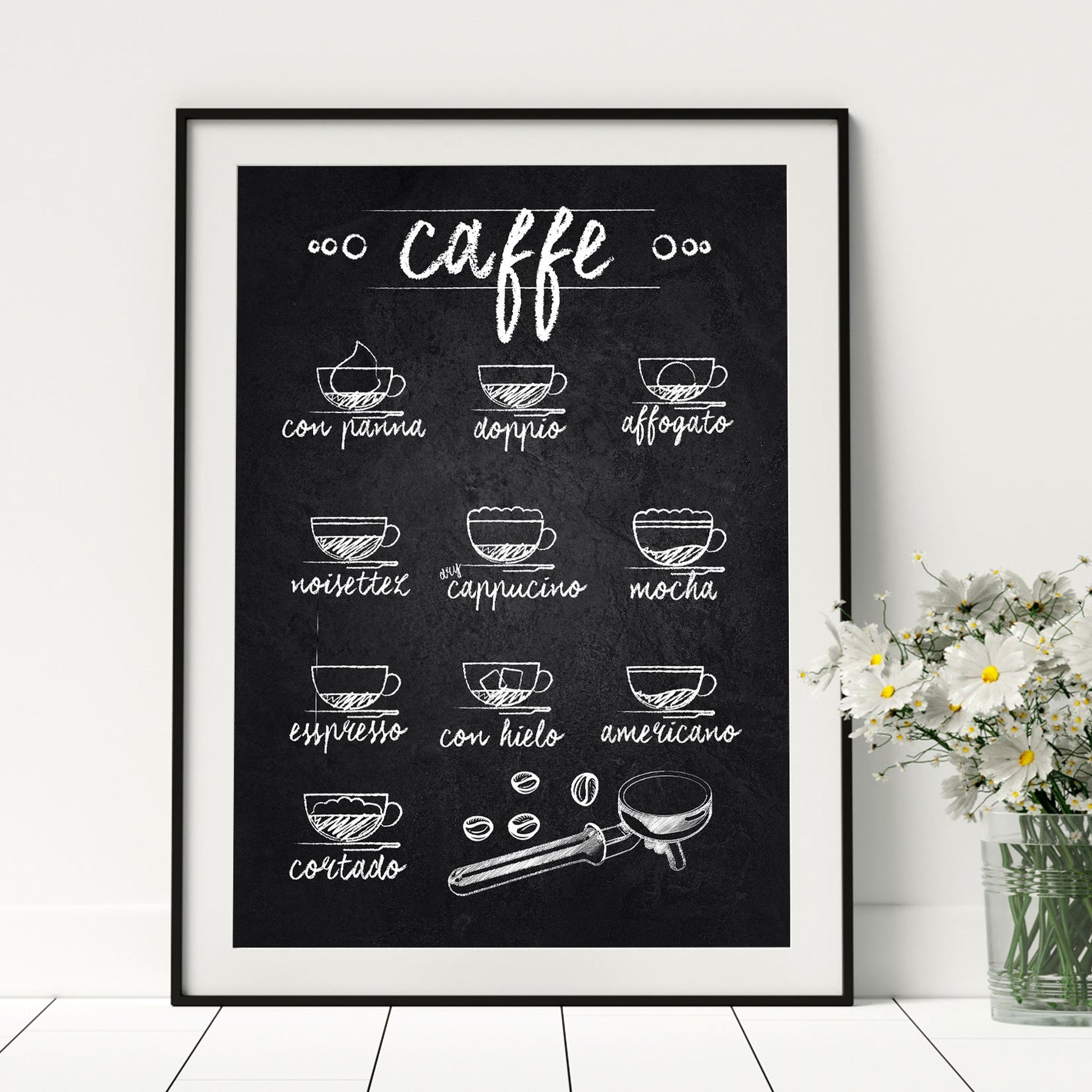 La imagen muestra una selección de láminas con ilustraciones de bebidas y su proceso de preparación. Estas láminas son ideales para decorar tu cocina o negocio con un estilo publicitario. Entra y descubre todas las opciones de cuadros y posters que tenem