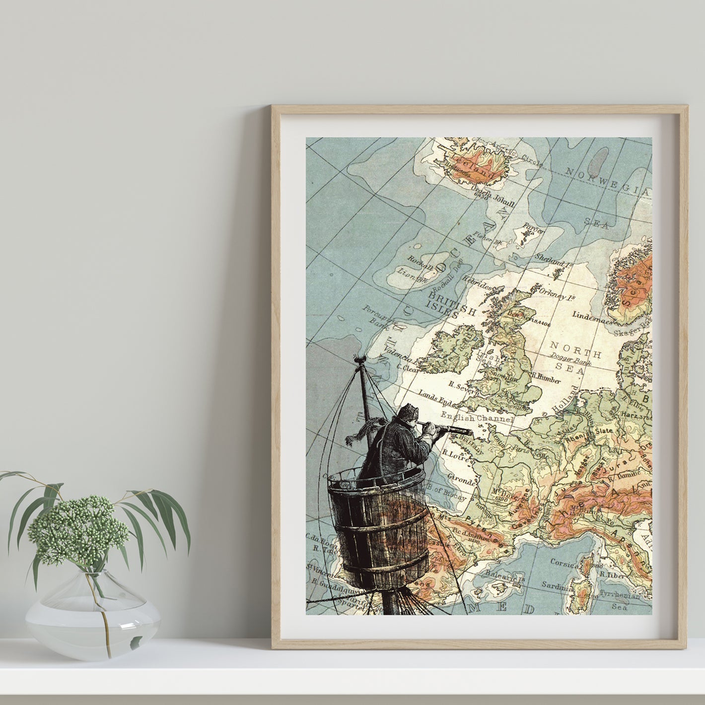 Imagen principal de la colección de láminas de mapas vintage: Una vista general de la colección de láminas de mapas vintage. Se pueden ver mapas detallados de diferentes continentes, todos con un estilo vintage y retro. Los mapas están impresos en papel