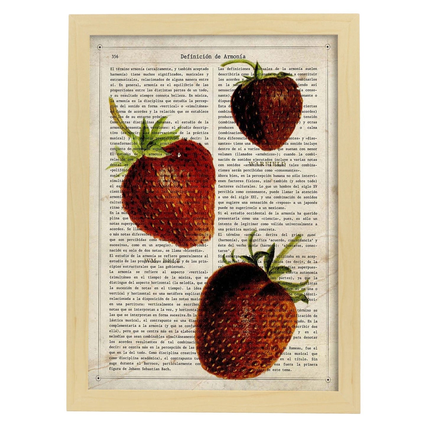 Poster de Fresones. Láminas de frutas y verduras con definiciones. Ilustraciones de alimentacion vegetariana.-Artwork-Nacnic-A4-Marco Madera clara-Nacnic Estudio SL