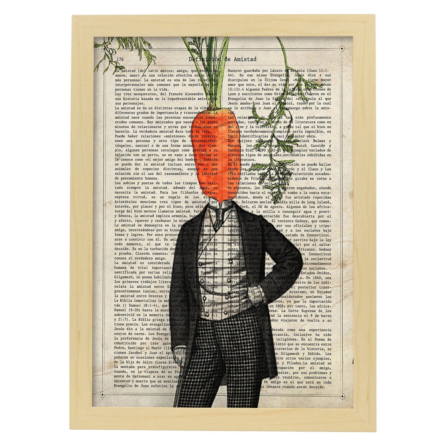 Poster de verduras humanas. Lámina Mr. Carrot. Cuadros de humanos con cabezas de verdura.-Artwork-Nacnic-A3-Marco Madera clara-Nacnic Estudio SL
