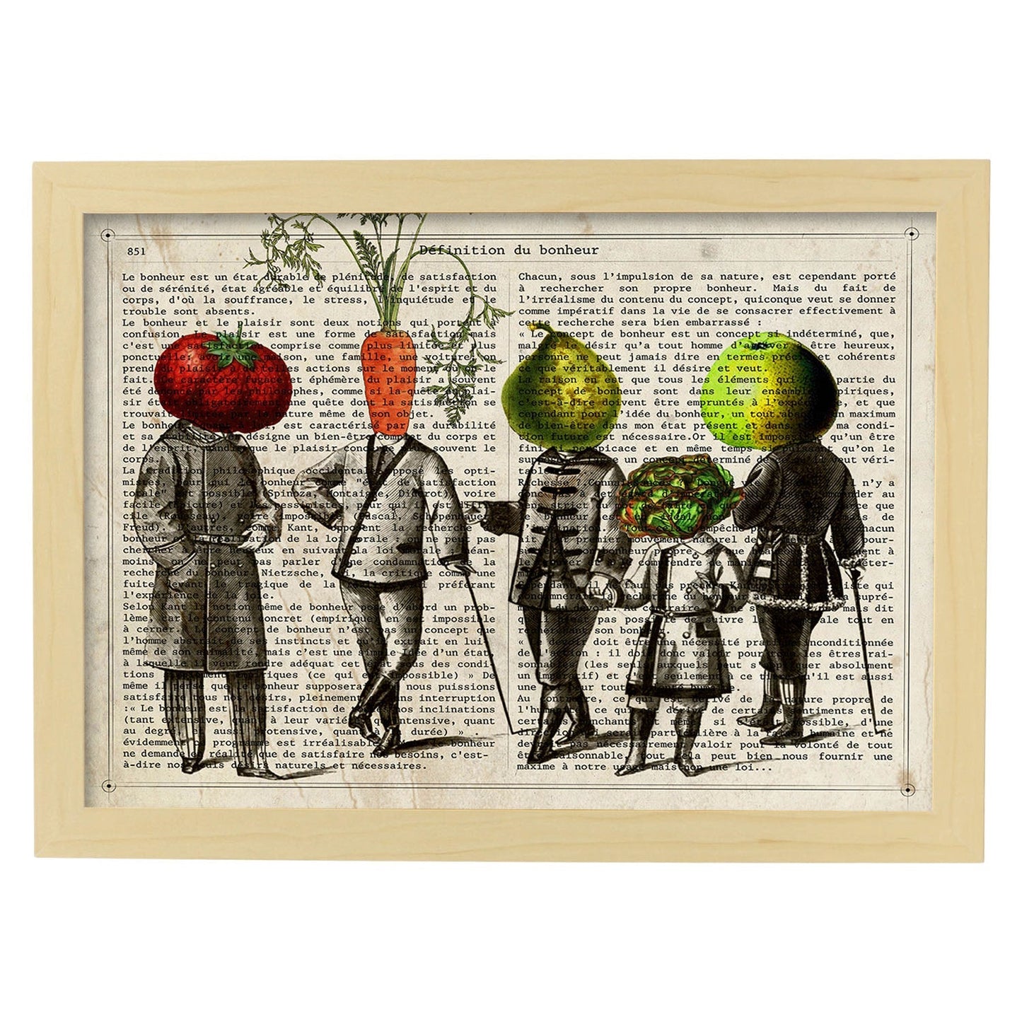 Poster de verduras humanas. Lámina Familia feliz. Cuadros de humanos con cabezas de verdura.-Artwork-Nacnic-A3-Marco Madera clara-Nacnic Estudio SL