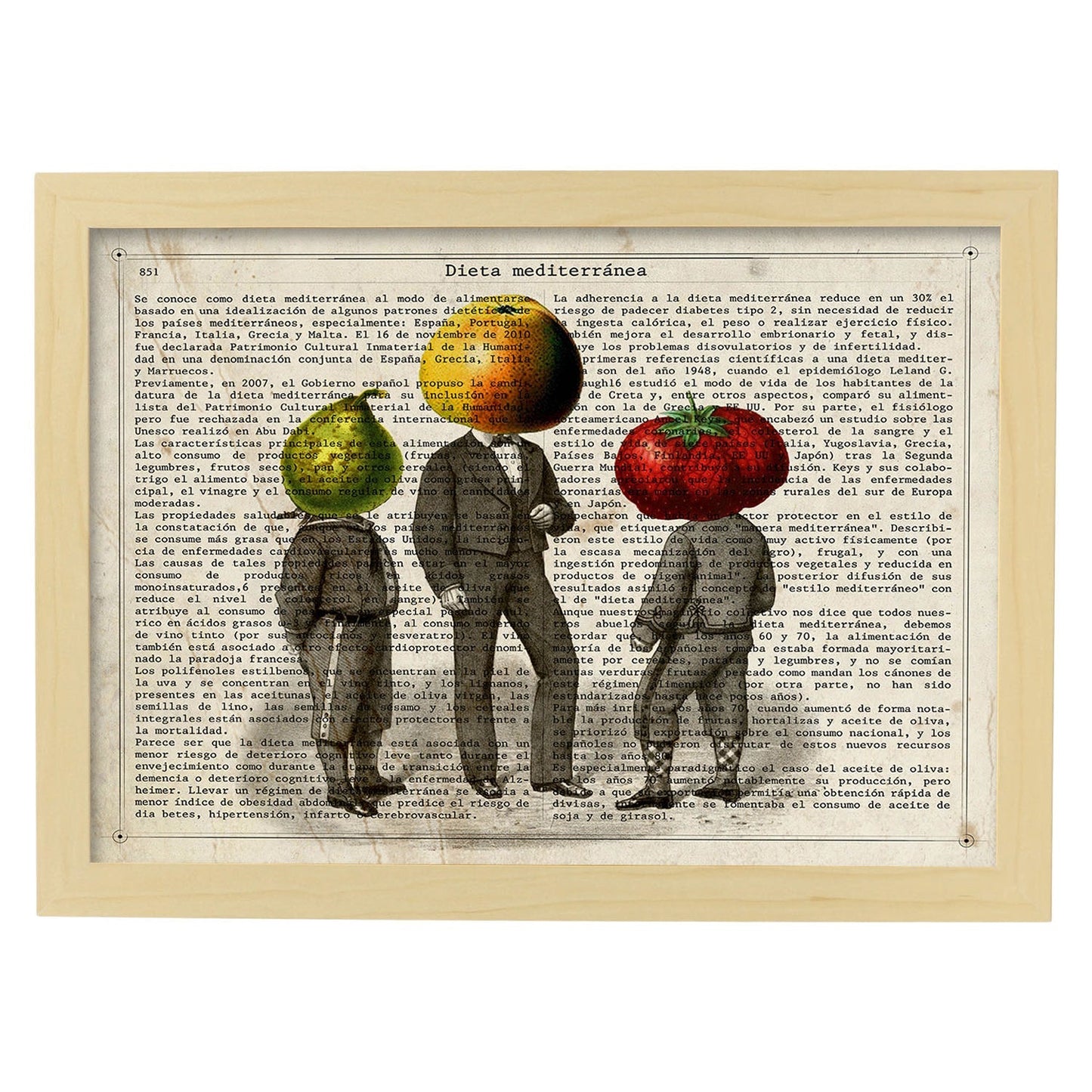 Poster de verduras humanas. Lámina Padre e hijos. Cuadros de humanos con cabezas de verdura.-Artwork-Nacnic-A4-Marco Madera clara-Nacnic Estudio SL