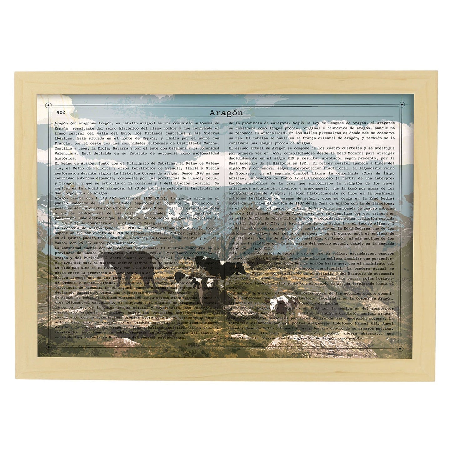 Poster de Aragon. Láminas de comunidades autónomas de España.-Artwork-Nacnic-A4-Marco Madera clara-Nacnic Estudio SL