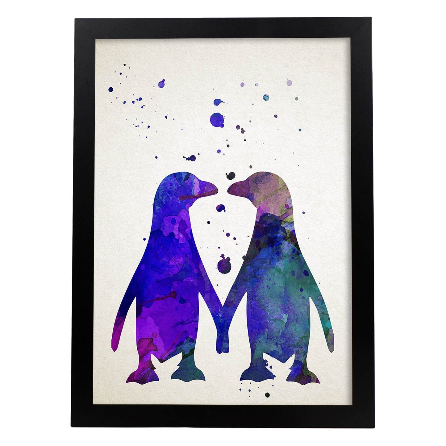 Poster de Pingüino estilo acuarela. Láminas de animales con estilo acuarela-Artwork-Nacnic-A4-Marco Negro-Nacnic Estudio SL