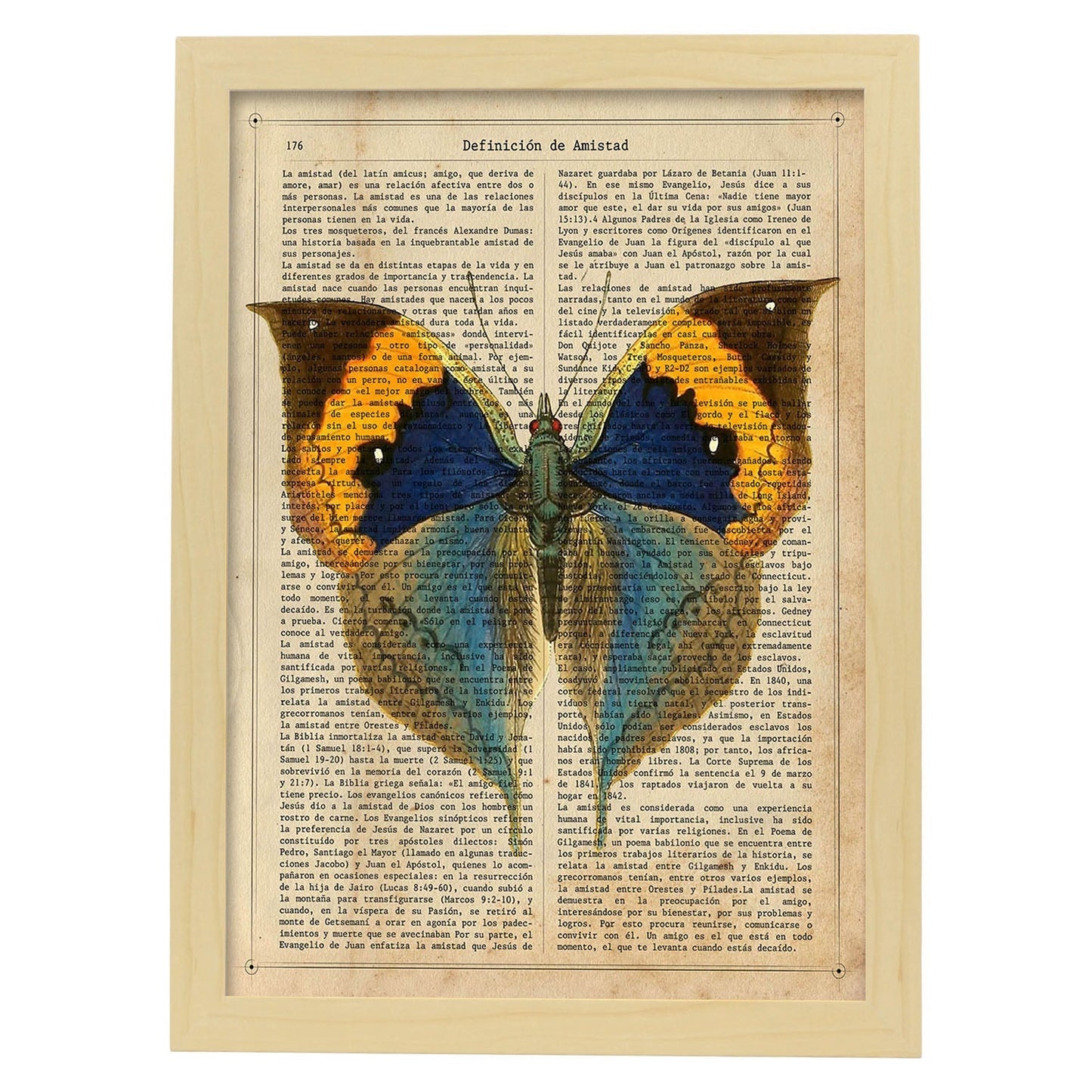 Poster de Mariposa Style con definición. Láminas de animales con texto y definición. Diseño de interiores basado en animales.-Artwork-Nacnic-A4-Marco Madera clara-Nacnic Estudio SL