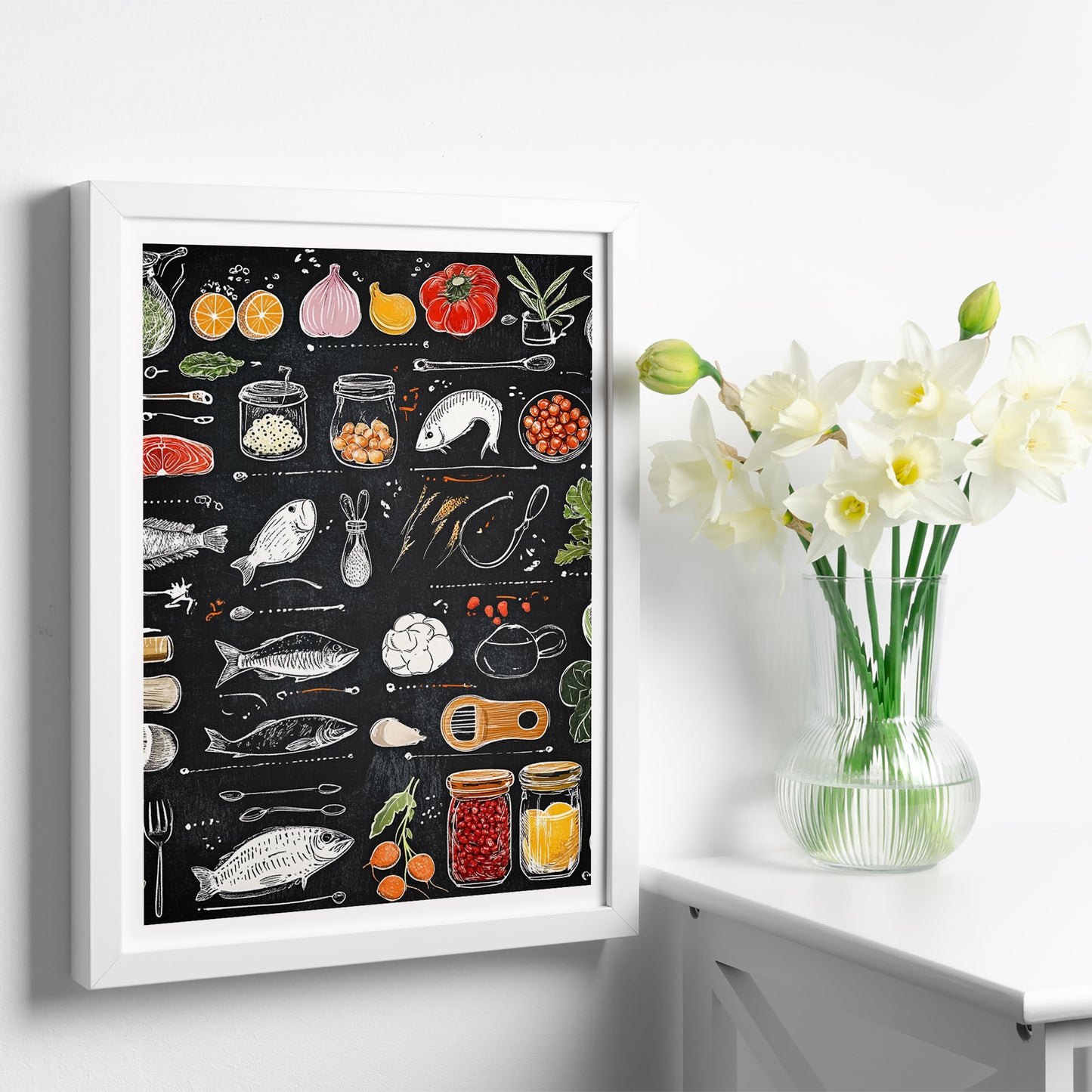 Set de 2 Cuadros Elementos de Cocina Ingredientes y Herramientas Poster Print ilustración para decorar las paredes de Cocina, Despensa, Comedor, Restaurante