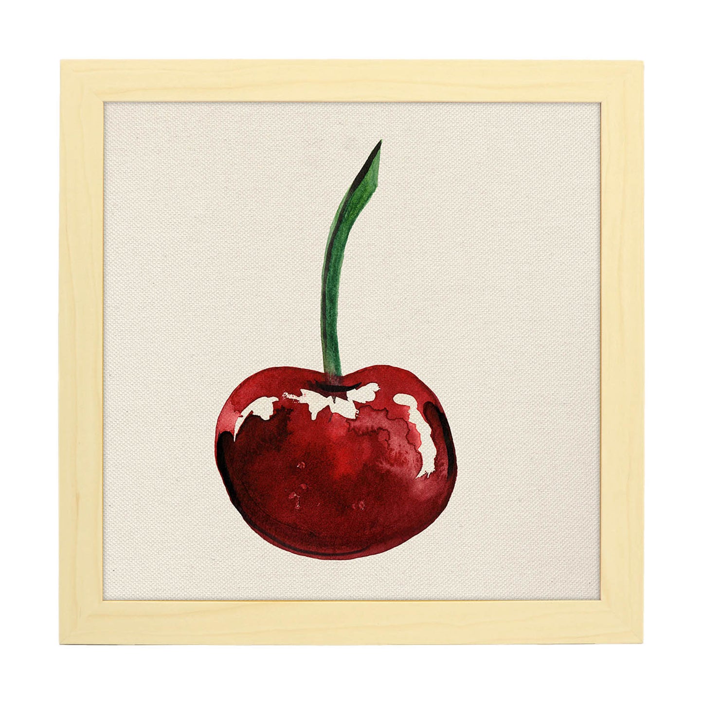 Poster cuadrado de Cereza sabrosa. Lámina de frutas y verduras de forma cuadrada, ilustrada con dibujos a color.-Artwork-Nacnic-20x20 cm-Marco Madera clara-Nacnic Estudio SL