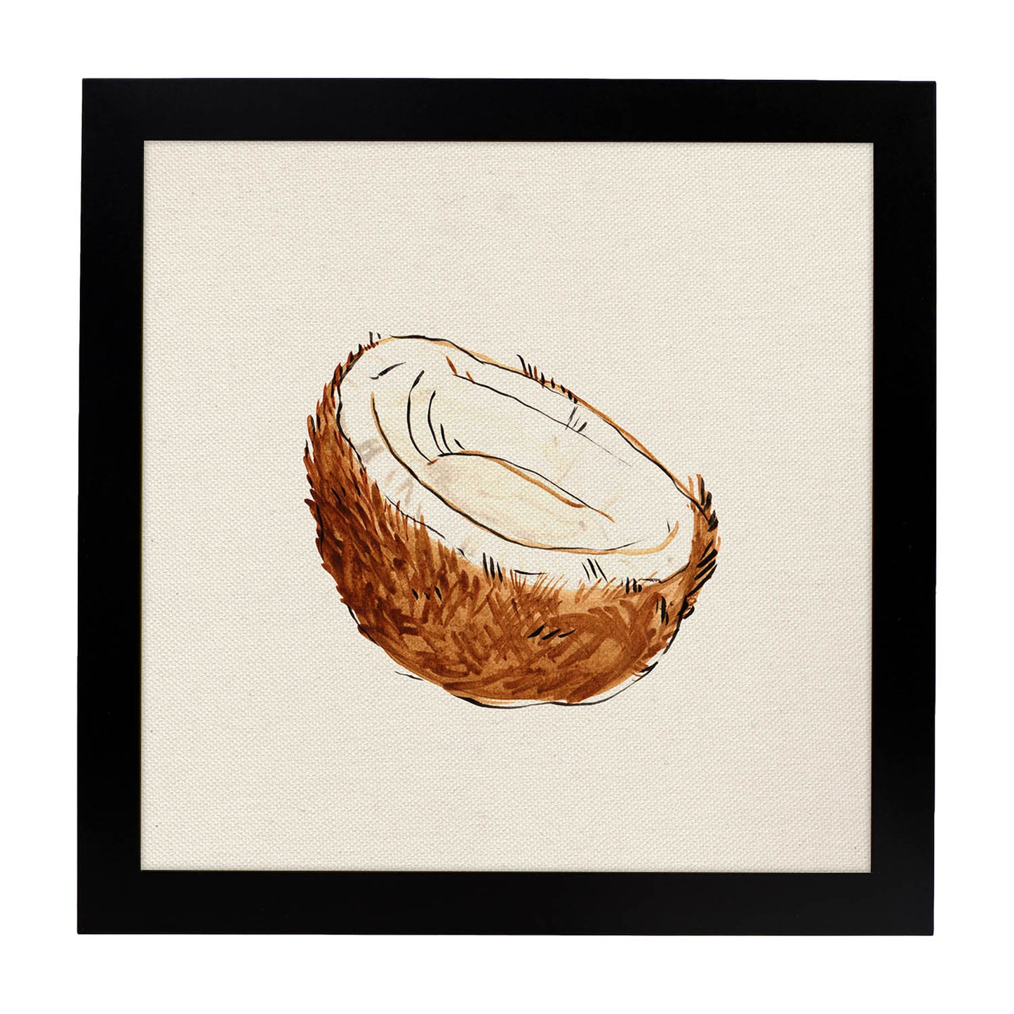 Poster cuadrado de Coconuts. Lámina de frutas y verduras de forma cuadrada, ilustrada con dibujos a color.-Artwork-Nacnic-20x20 cm-Marco Negro-Nacnic Estudio SL