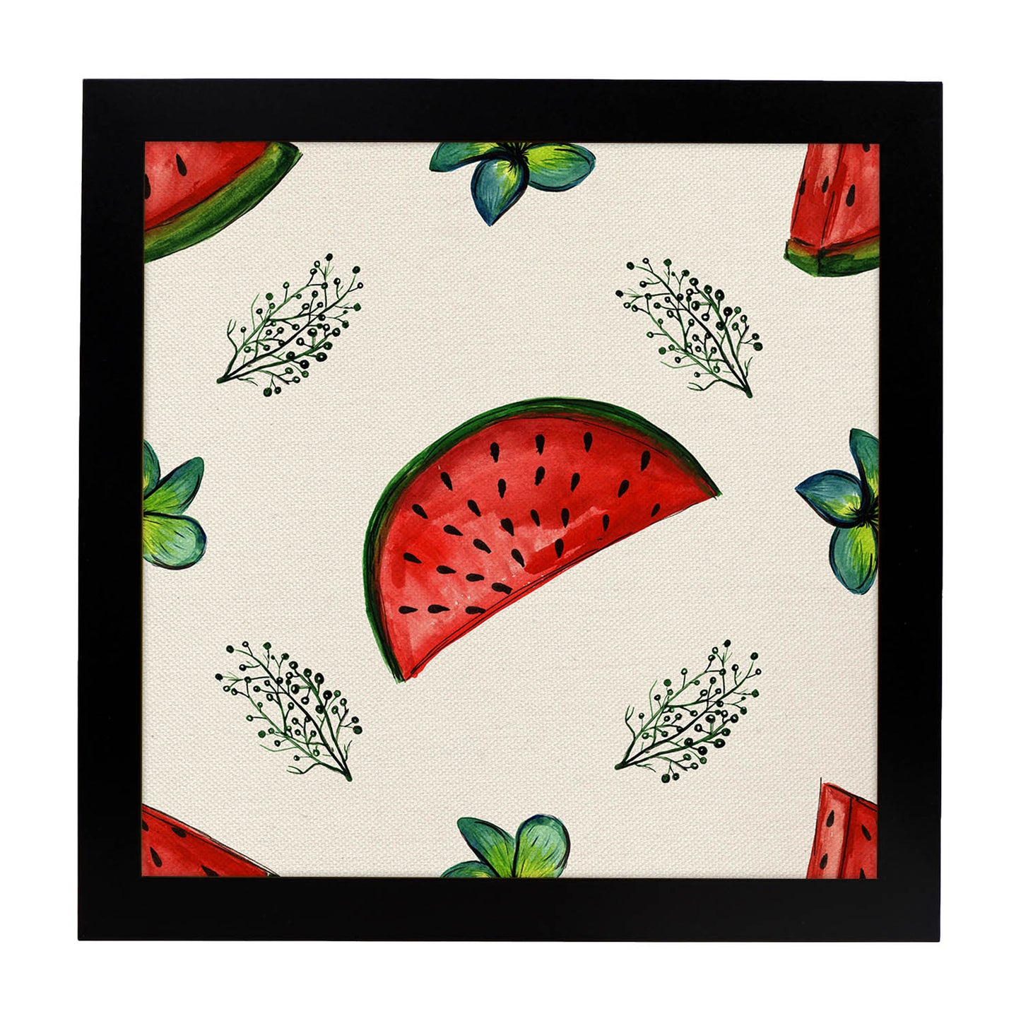 Poster cuadrado de Diversión de sandia. Lámina de frutas y verduras de forma cuadrada, ilustrada con dibujos a color.-Artwork-Nacnic-25x25 cm-Marco Negro-Nacnic Estudio SL
