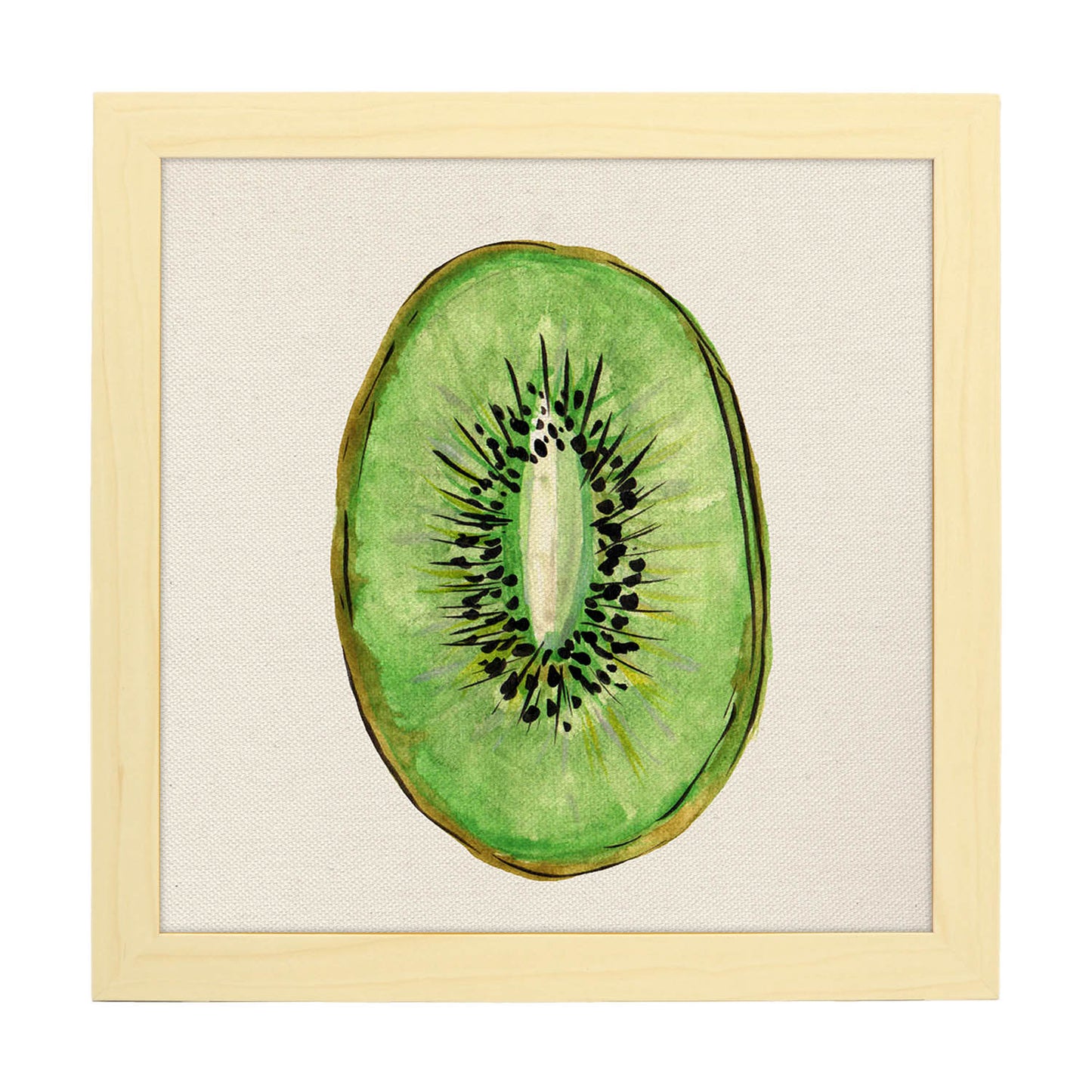 Poster cuadrado de Kiwi dulce. Lámina de frutas y verduras de forma cuadrada, ilustrada con dibujos a color.-Artwork-Nacnic-20x20 cm-Marco Madera clara-Nacnic Estudio SL