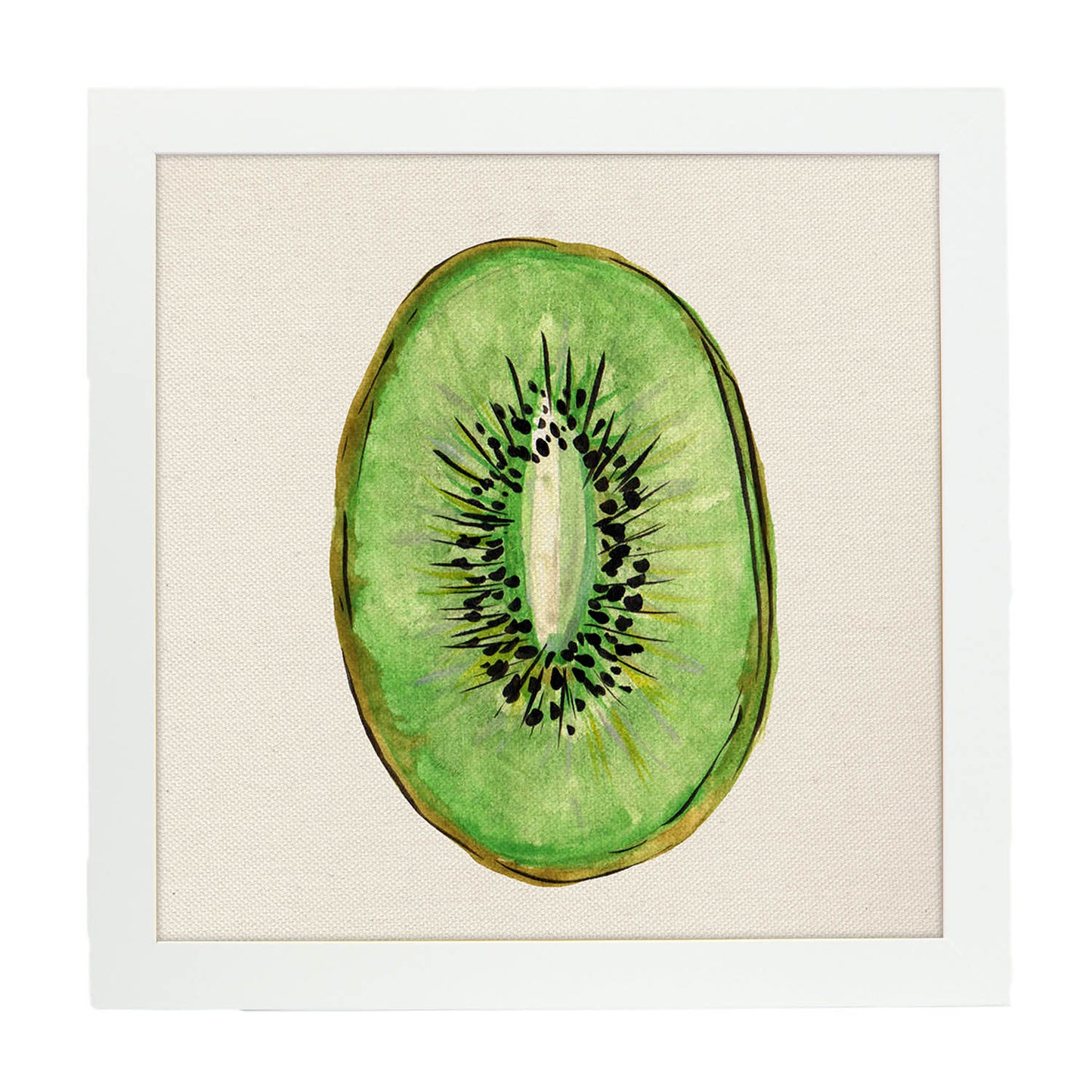 Poster cuadrado de Kiwi dulce. Lámina de frutas y verduras de forma cuadrada, ilustrada con dibujos a color.-Artwork-Nacnic-25x25 cm-Marco Blanco-Nacnic Estudio SL