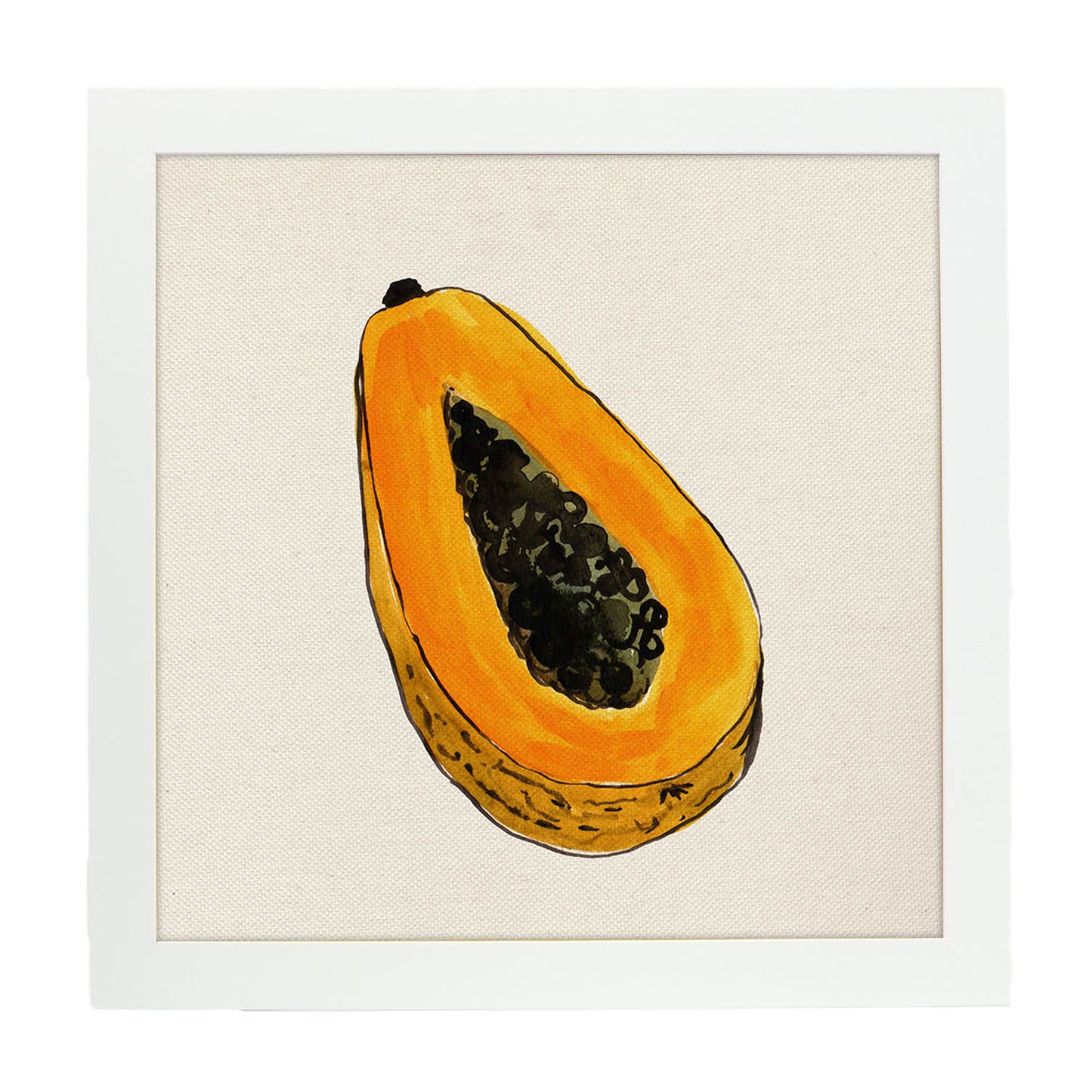 Poster cuadrado de Papaya. Lámina de frutas y verduras de forma cuadrada, ilustrada con dibujos a color.-Artwork-Nacnic-25x25 cm-Marco Blanco-Nacnic Estudio SL