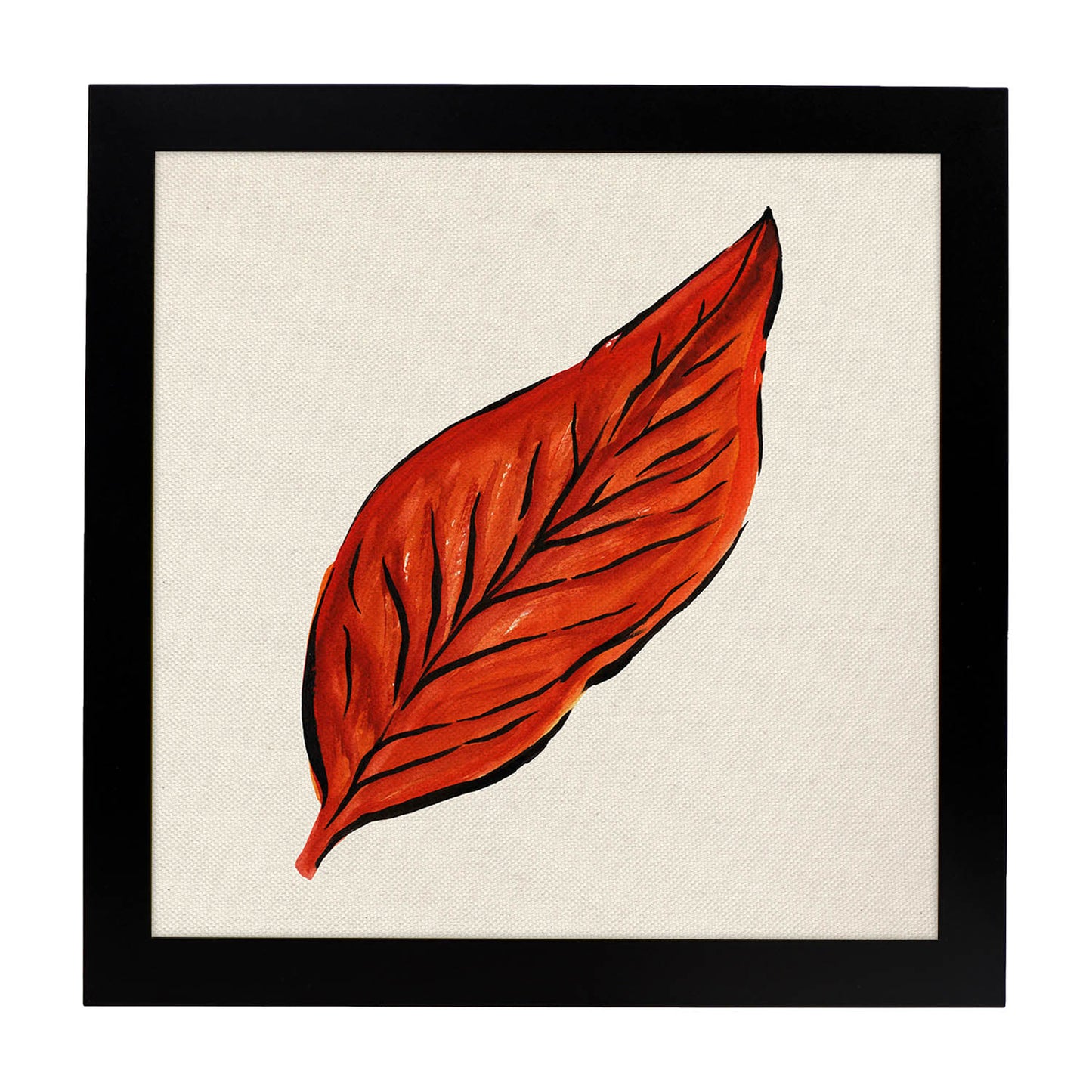 Poster de flores y naturaleza. Lámina cuadrada Hoja de otoño, ilustrada con dibujos a color.-Artwork-Nacnic-20x20 cm-Marco Negro-Nacnic Estudio SL