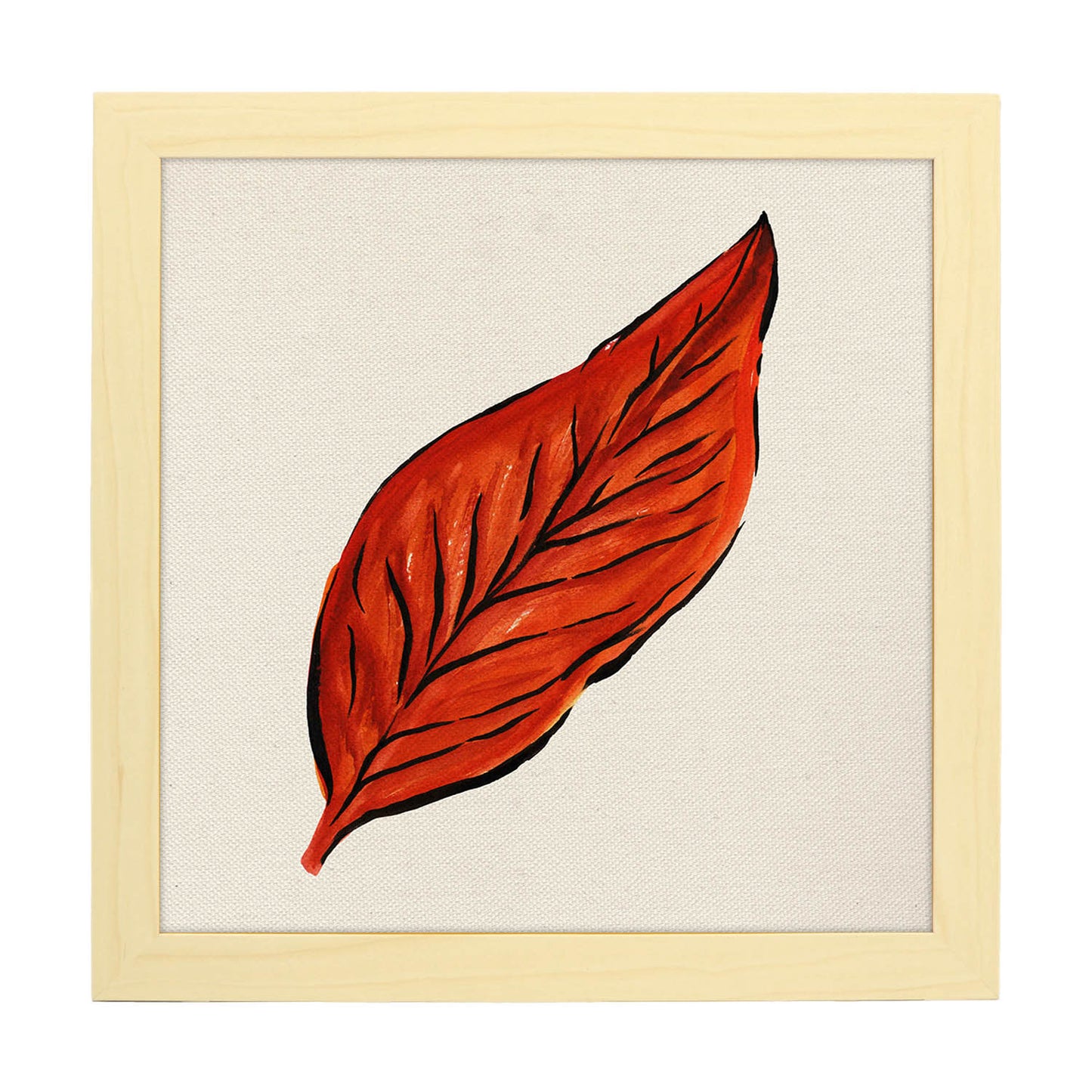 Poster de flores y naturaleza. Lámina cuadrada Hoja de otoño, ilustrada con dibujos a color.-Artwork-Nacnic-20x20 cm-Marco Madera clara-Nacnic Estudio SL