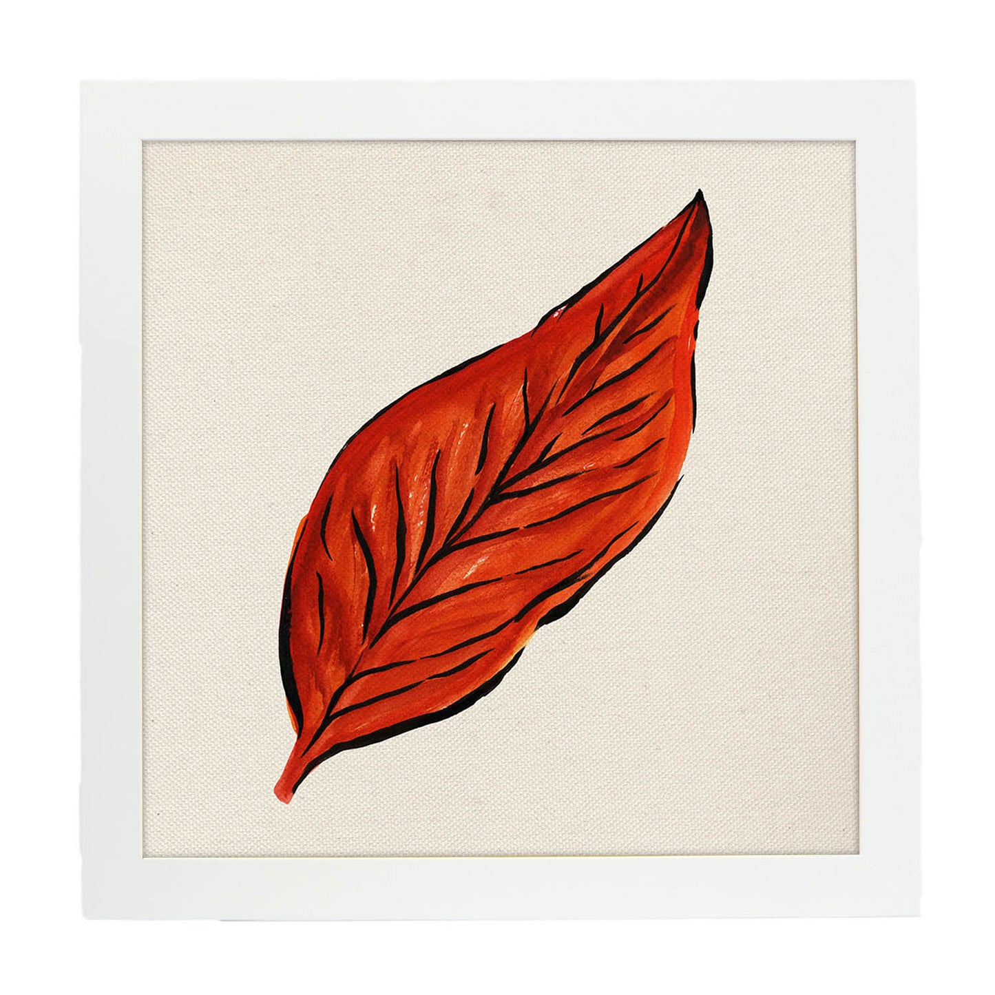 Poster de flores y naturaleza. Lámina cuadrada Hoja de otoño, ilustrada con dibujos a color.-Artwork-Nacnic-25x25 cm-Marco Blanco-Nacnic Estudio SL