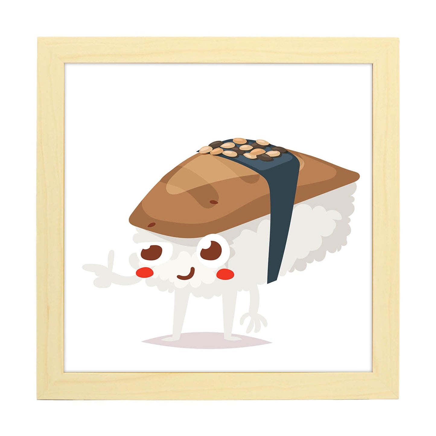 Poster cuadrado de sushi. Lámina Sushi atun, con dibujos de sushi, onigiri, y otras comidas japonesas.-Artwork-Nacnic-20x20 cm-Marco Madera clara-Nacnic Estudio SL