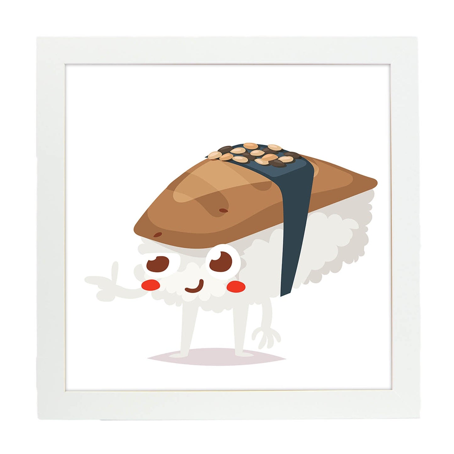 Poster cuadrado de sushi. Lámina Sushi atun, con dibujos de sushi, onigiri, y otras comidas japonesas.-Artwork-Nacnic-20x20 cm-Marco Blanco-Nacnic Estudio SL