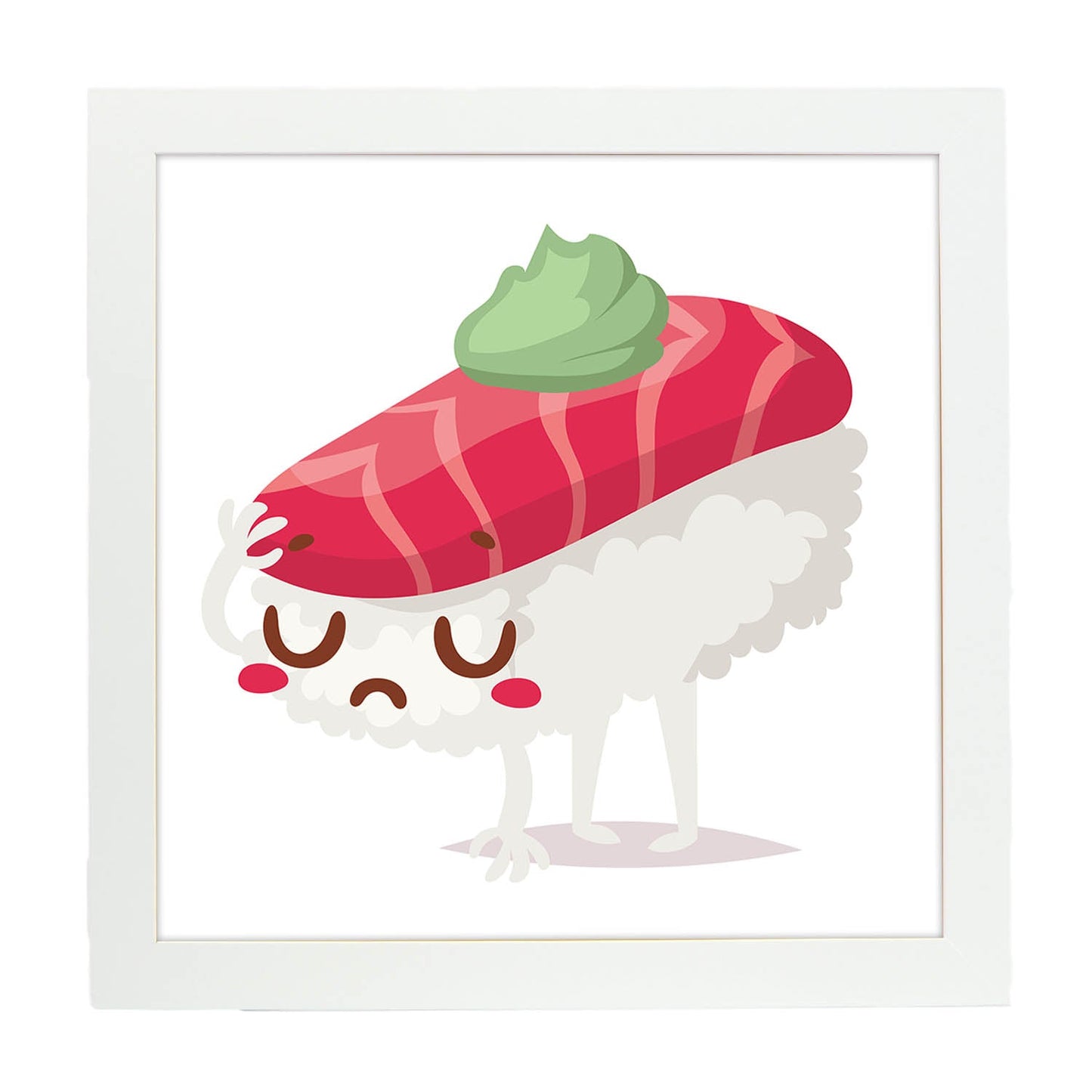 Poster cuadrado de sushi. Lámina Sushi wasabi, con dibujos de sushi, onigiri, y otras comidas japonesas.-Artwork-Nacnic-20x20 cm-Marco Blanco-Nacnic Estudio SL