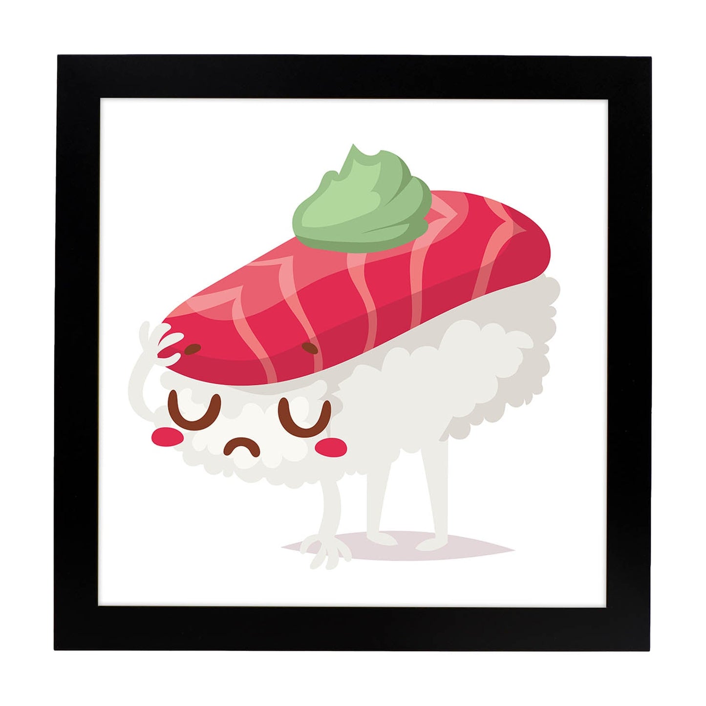 Poster cuadrado de sushi. Lámina Sushi wasabi, con dibujos de sushi, onigiri, y otras comidas japonesas.-Artwork-Nacnic-25x25 cm-Marco Negro-Nacnic Estudio SL