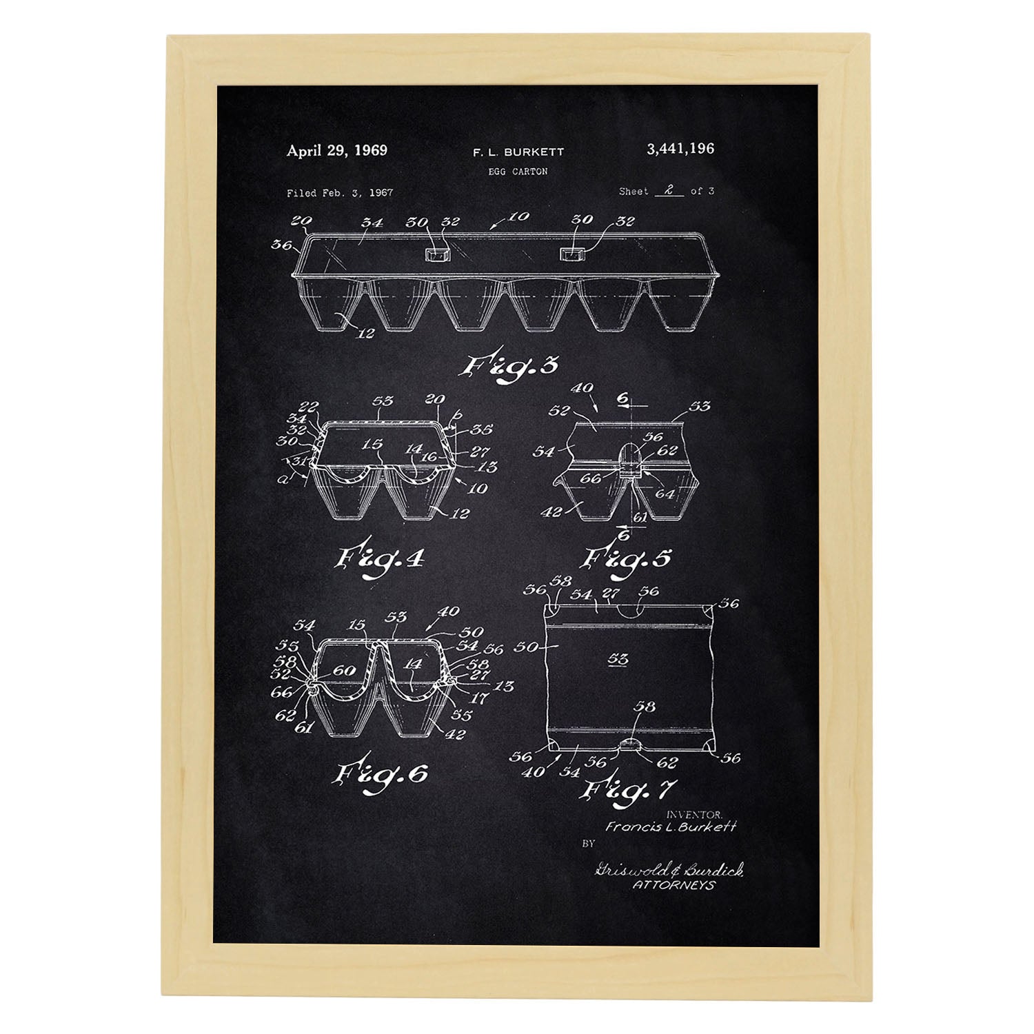 Poster con patente de Caja de huevos 2. Lámina con diseño de patente antigua-Artwork-Nacnic-A4-Marco Madera clara-Nacnic Estudio SL
