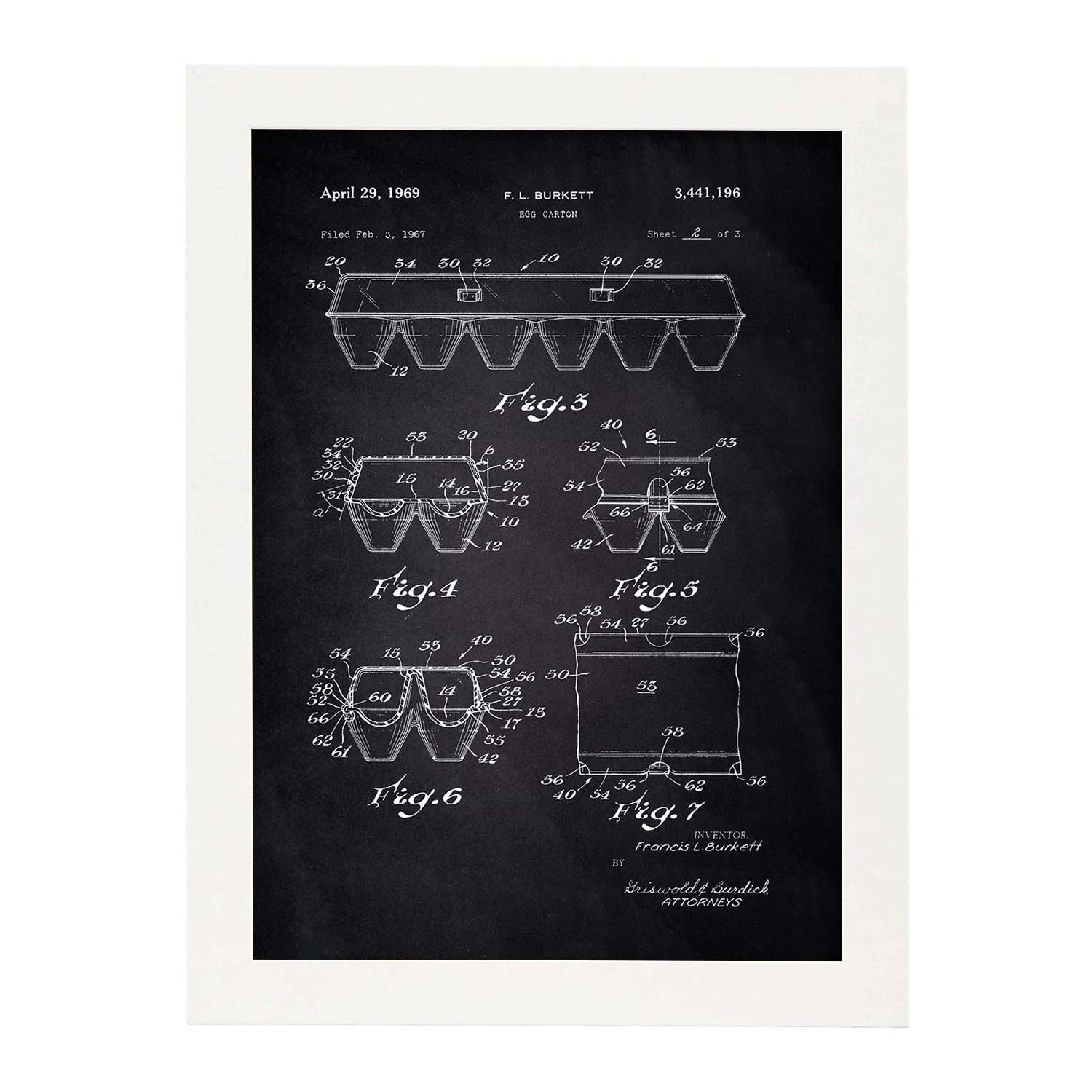Poster con patente de Caja de huevos 2. Lámina con diseño de patente antigua-Artwork-Nacnic-A4-Marco Blanco-Nacnic Estudio SL