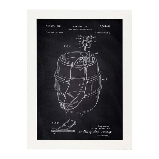 Poster con patente de Barril de cerveza. Lámina con diseño de patente antigua-Artwork-Nacnic-A4-Marco Blanco-Nacnic Estudio SL