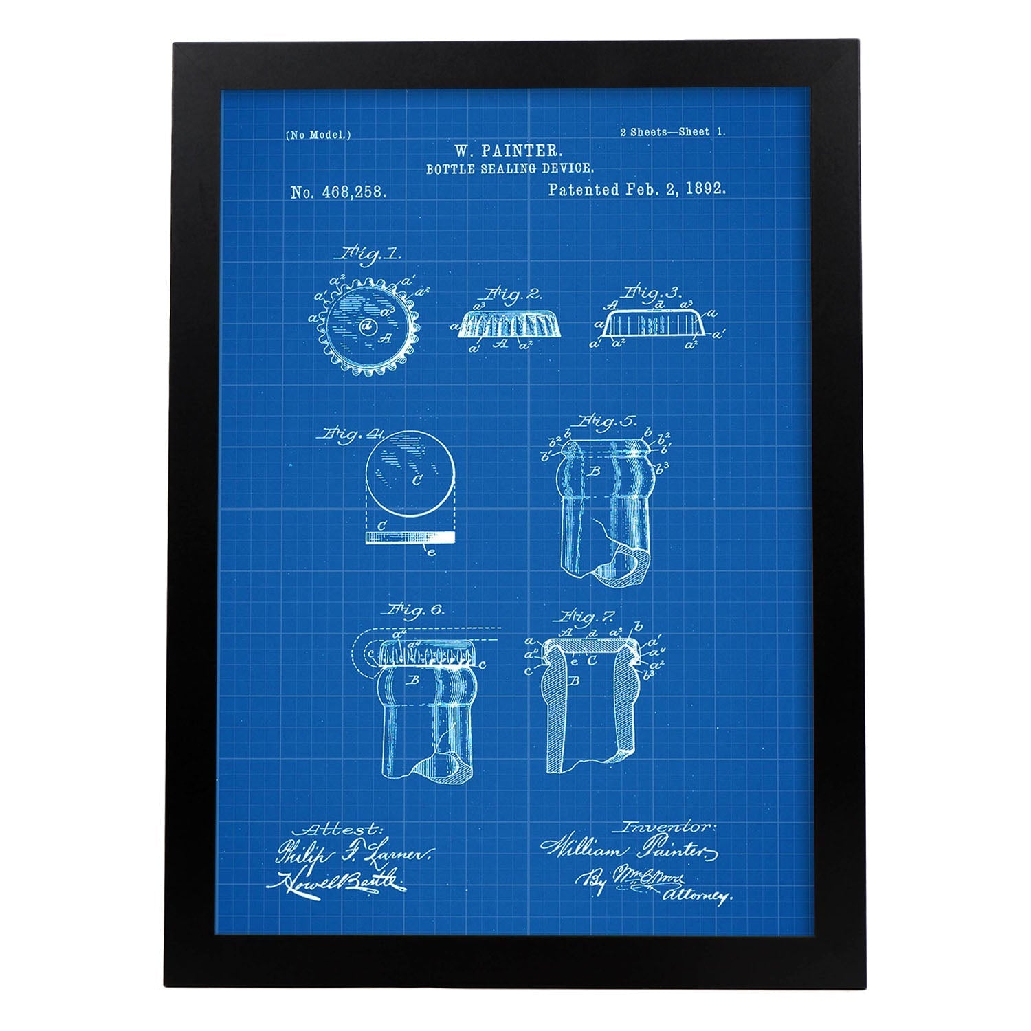 Poster con patente de Chapa de botella. Lámina con diseño de patente antigua-Artwork-Nacnic-A4-Marco Negro-Nacnic Estudio SL