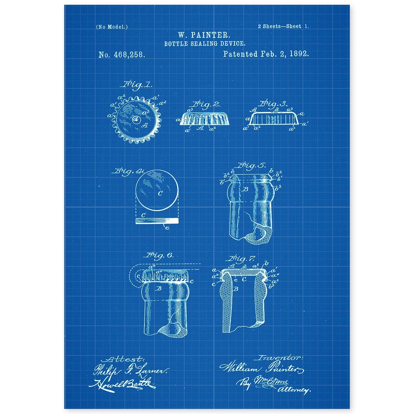 Poster con patente de Chapa de botella. Lámina con diseño de patente antigua-Artwork-Nacnic-A4-Sin marco-Nacnic Estudio SL