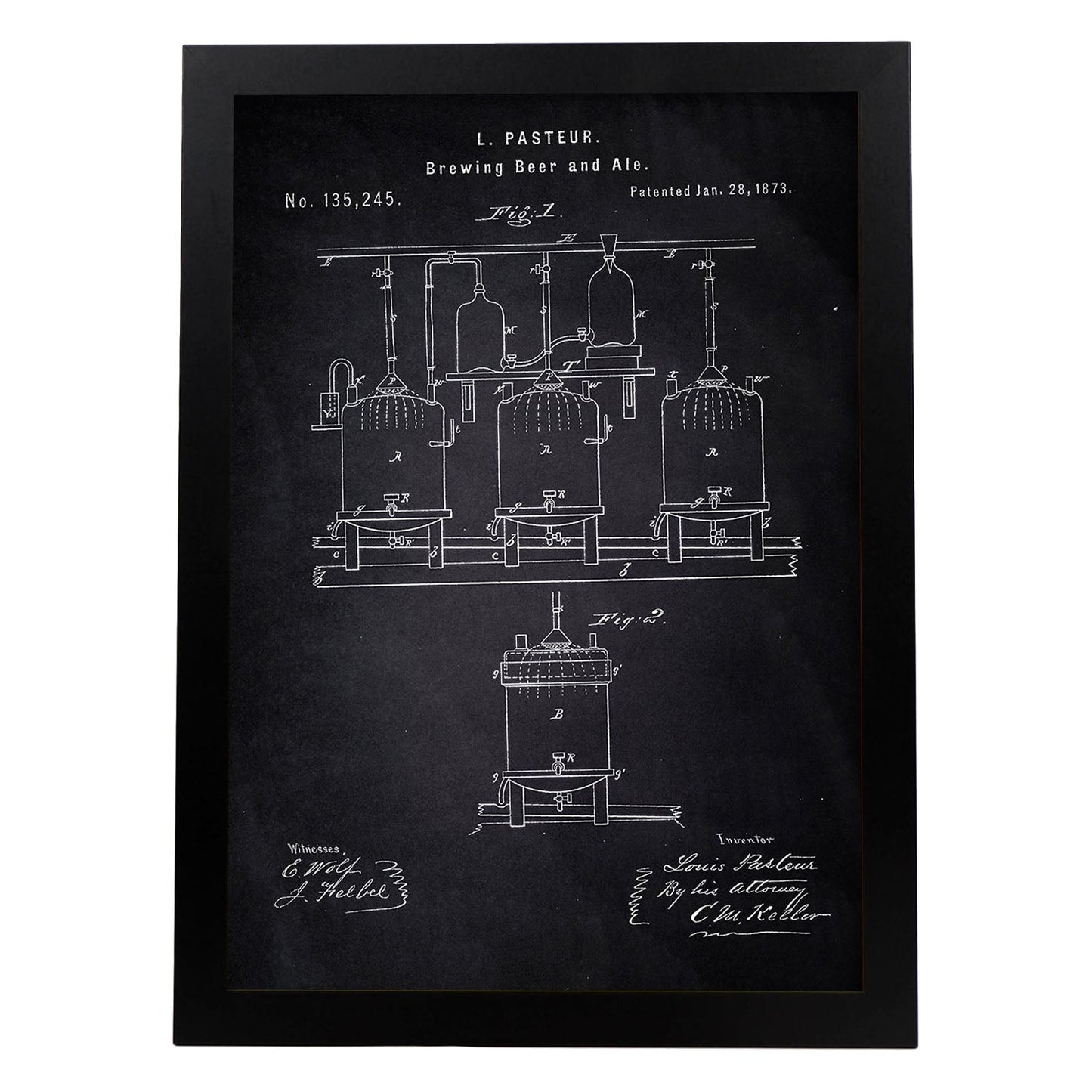 Poster con patente de Elaboración de cerveza. Lámina con diseño de patente antigua-Artwork-Nacnic-A4-Marco Negro-Nacnic Estudio SL
