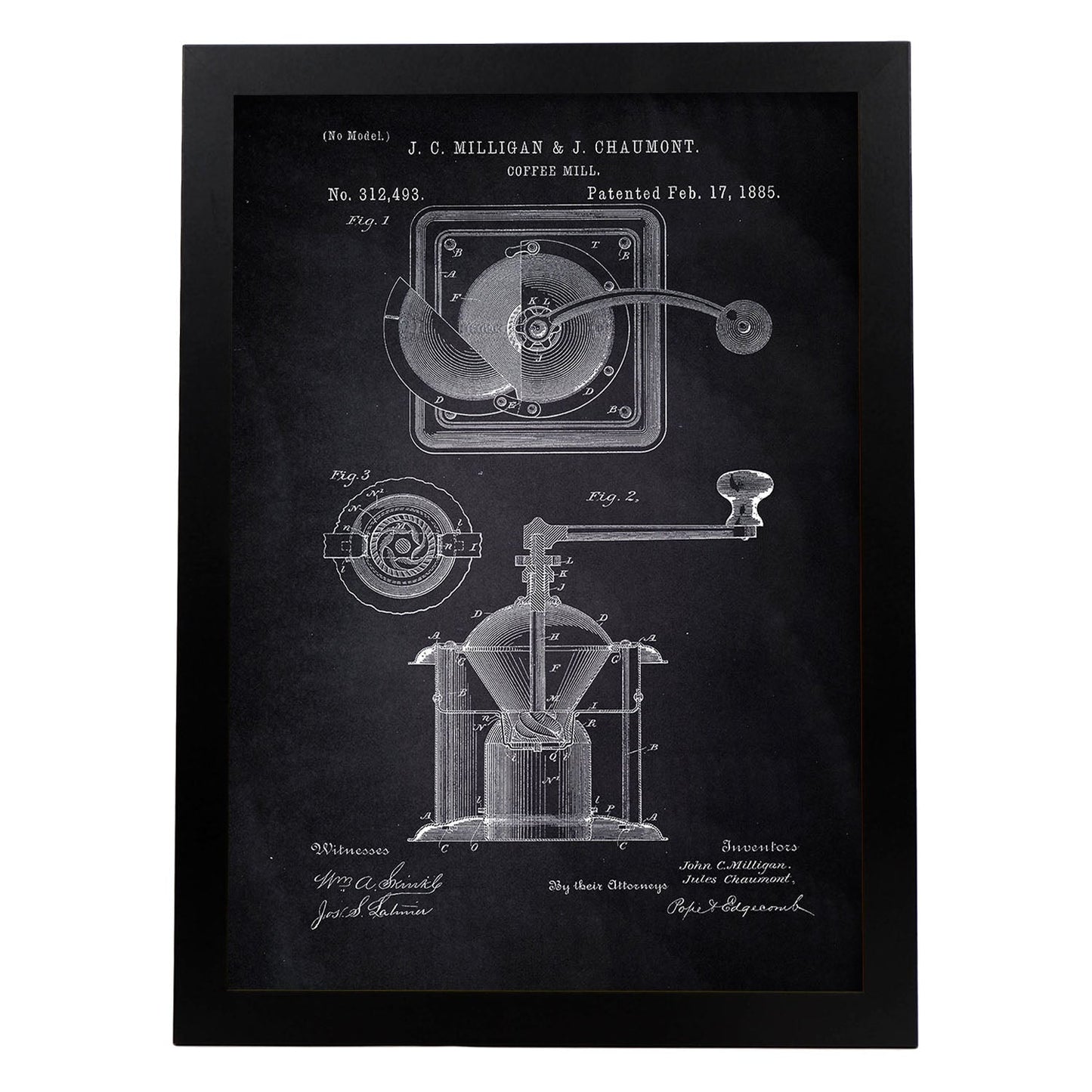 Poster con patente de Molinillo de café. Lámina con diseño de patente antigua-Artwork-Nacnic-A4-Marco Negro-Nacnic Estudio SL