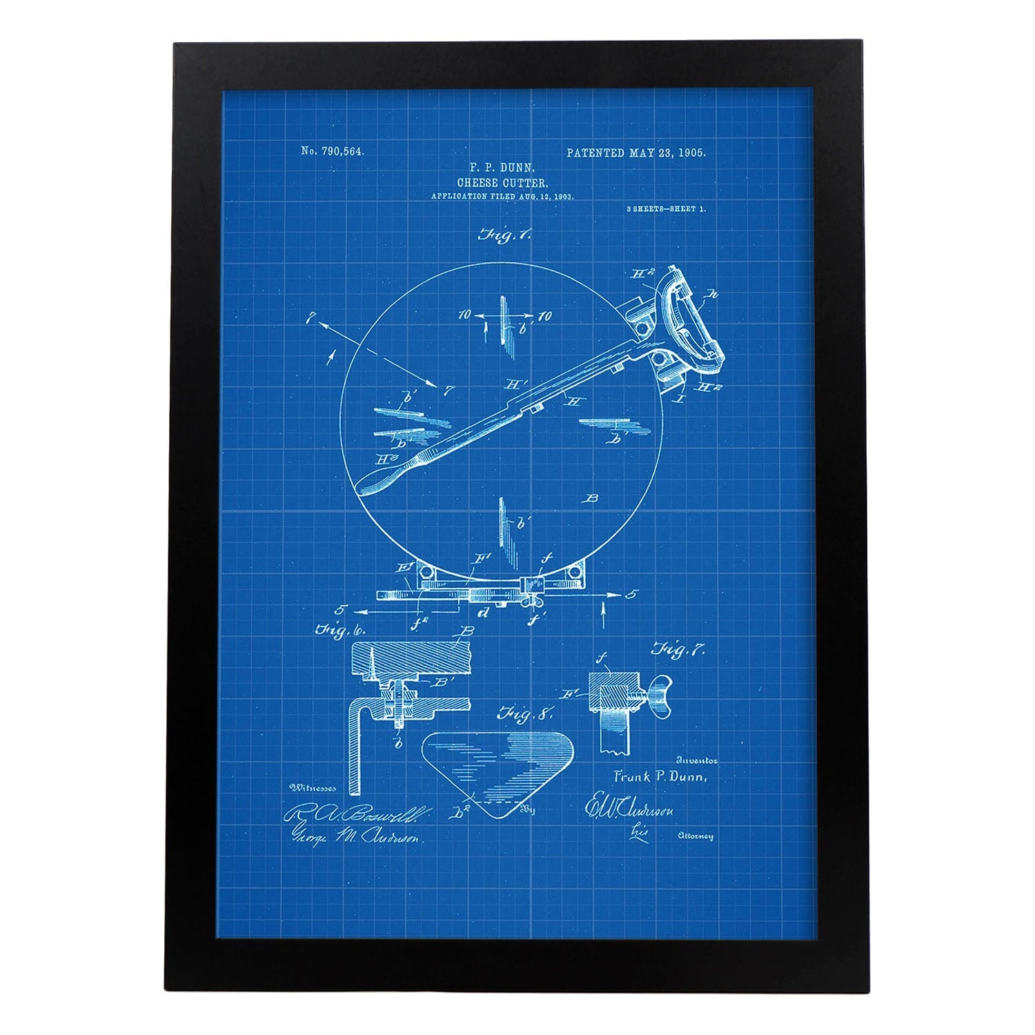 Poster con patente de Corta queso. Lámina con diseño de patente antigua-Artwork-Nacnic-A4-Marco Negro-Nacnic Estudio SL