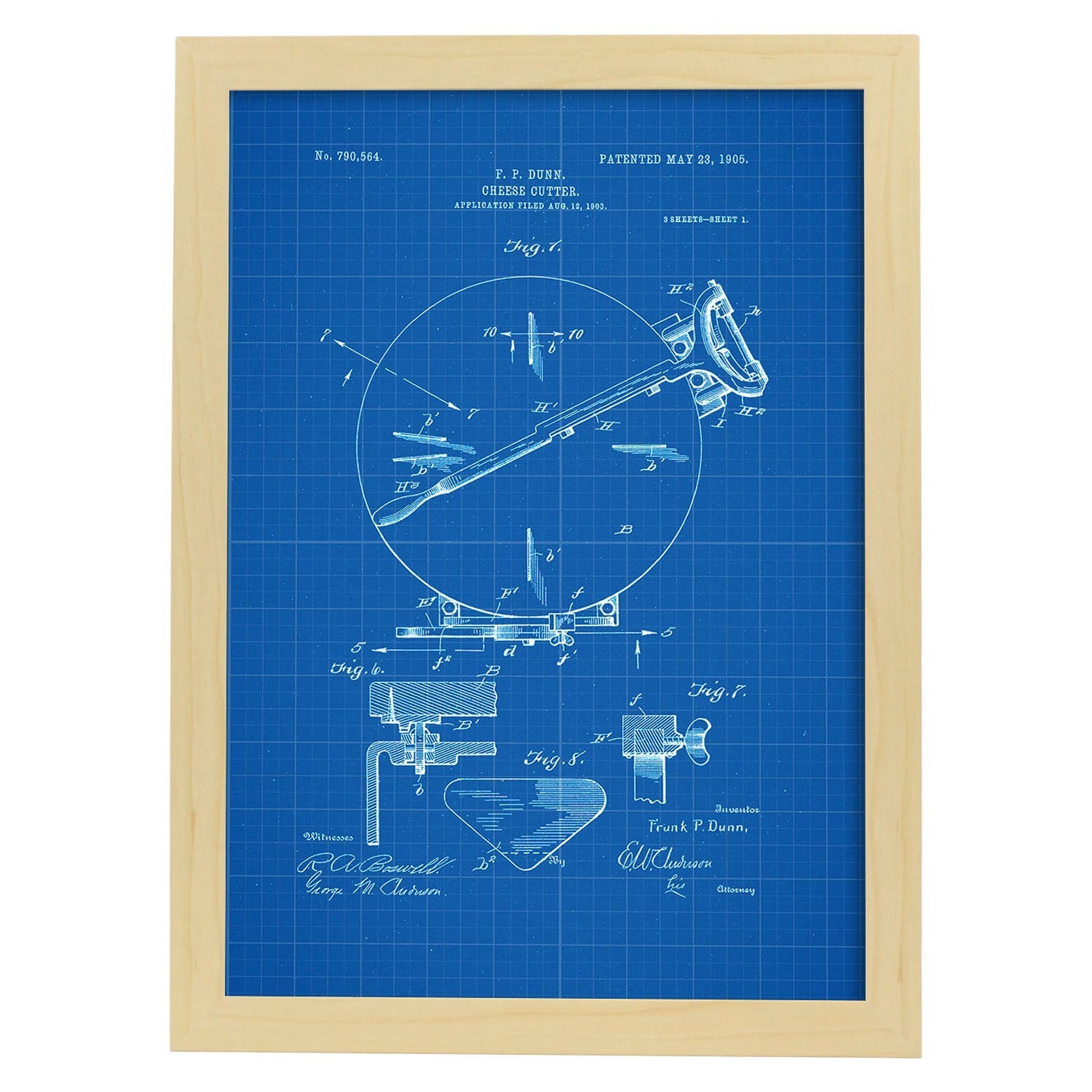 Poster con patente de Corta queso. Lámina con diseño de patente antigua-Artwork-Nacnic-A4-Marco Madera clara-Nacnic Estudio SL