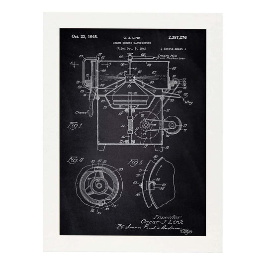 Poster con patente de Maquina para crema de queso. Lámina con diseño de patente antigua-Artwork-Nacnic-A4-Marco Blanco-Nacnic Estudio SL