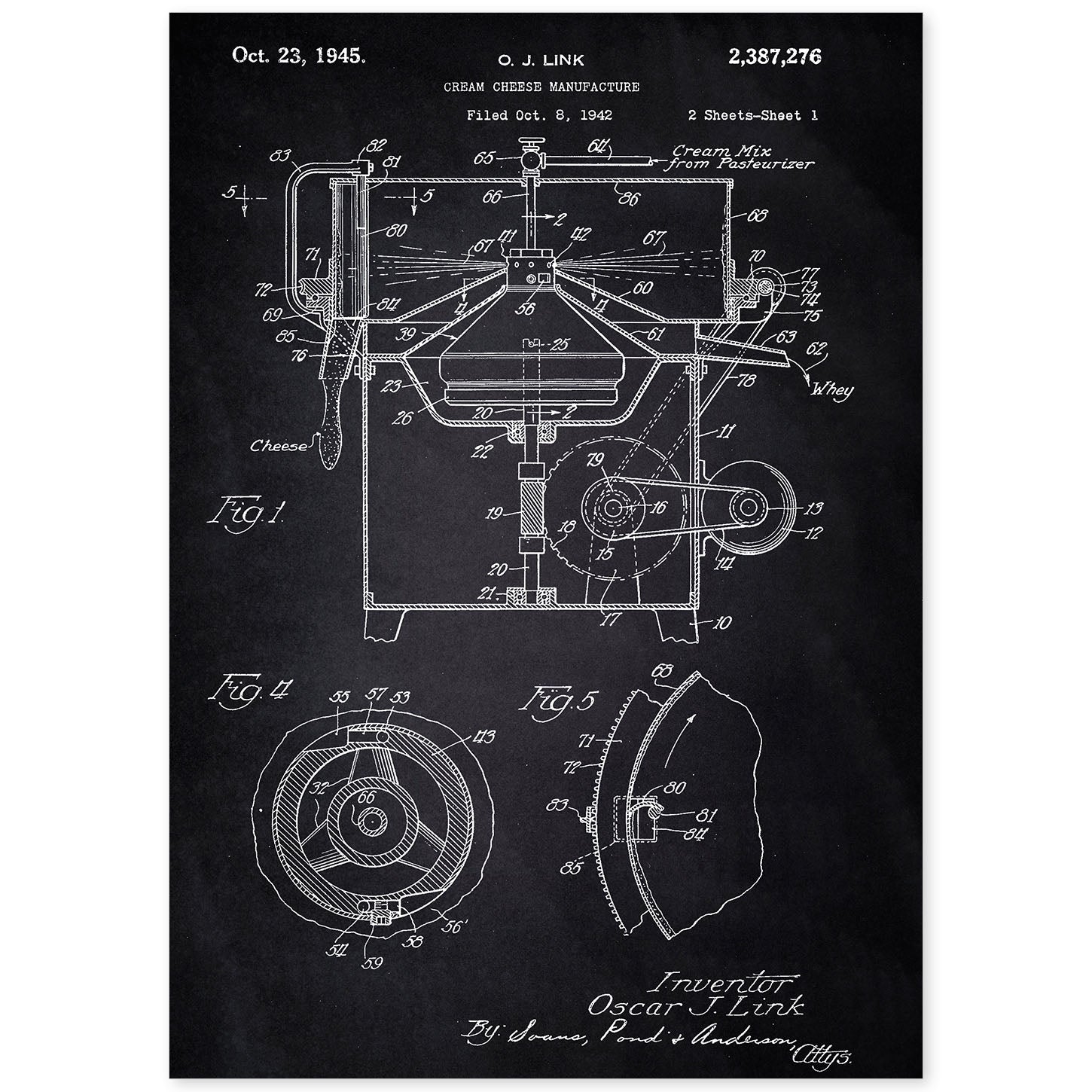 Poster con patente de Maquina para crema de queso. Lámina con diseño de patente antigua-Artwork-Nacnic-A4-Sin marco-Nacnic Estudio SL