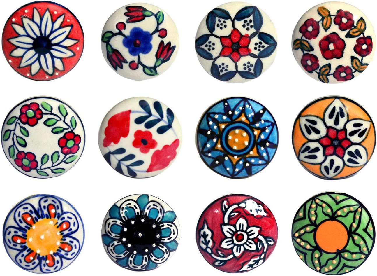 Nacnic Conjunto de 10 asas de cerámica con diseños florales pintado a mano. Tiradores de mano para armarios, cajones y cómodos. Asas clásicas de 40 mm de diámetro.