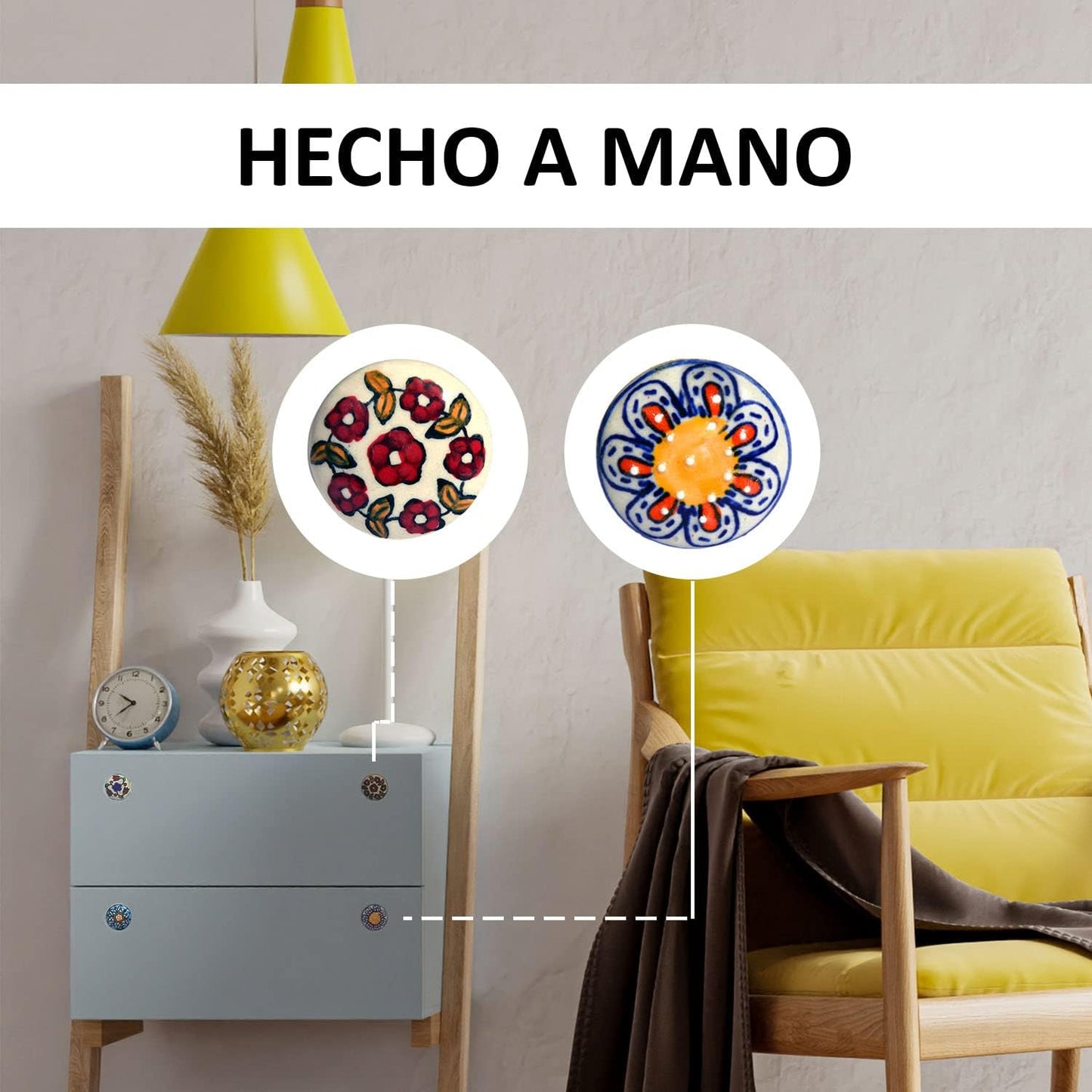 Nacnic Conjunto de 10 asas de cerámica con diseños florales pintado a mano. Tiradores de mano para armarios, cajones y cómodos. Asas clásicas de 40 mm de diámetro.