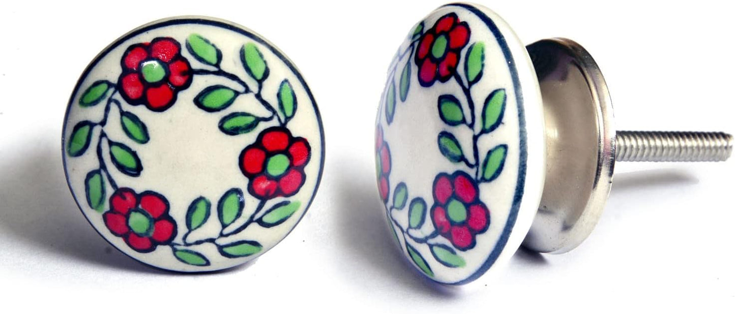 Nacnic Conjunto de 10 asas de cerámica con diseños florales pintado a mano. Tiradores de mano para armarios, cajones y cómodos. Asas clásicas de 40 mm de diámetro.