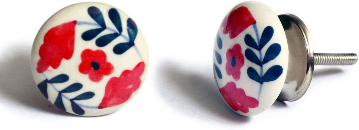 Nacnic Conjunto de 10 asas de cerámica con diseños florales pintado a mano. Tiradores de mano para armarios, cajones y cómodos. Asas clásicas de 40 mm de diámetro.