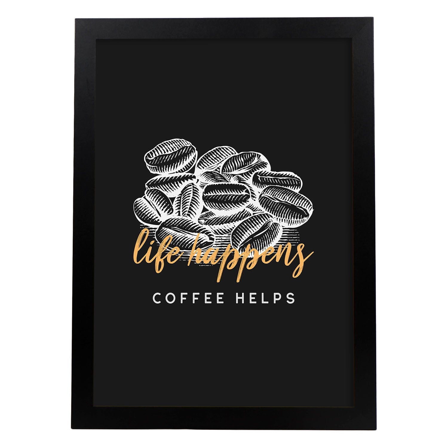 Set de láminas La vida ocurre, el cafe ayuda. Pósters para cafeterías, restaurantes y amantes del café.-Artwork-Nacnic-A4-Marco Negro-Nacnic Estudio SL