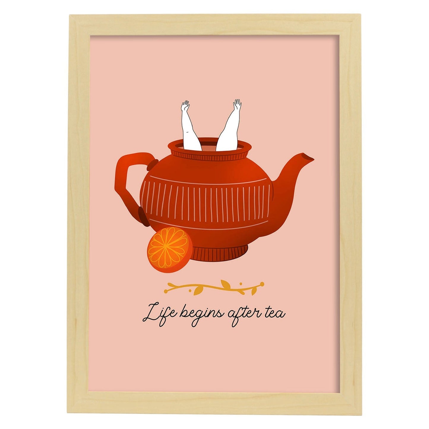 Set de láminas La vida después del té. Pósters con ilustraciones para amantes del té y el café.-Artwork-Nacnic-A4-Marco Madera clara-Nacnic Estudio SL