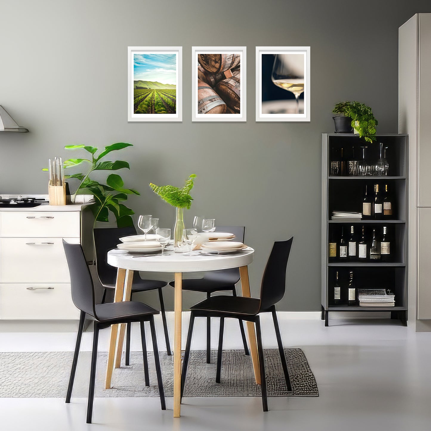Set de 3 Cuadros de Viñedo Italiano Impresión Ilustración Arte de Pared Decoración en Estilo Fotográfico Moderno para Cocina, Bodega, Bar, Despensa, Comedor, Restaurante