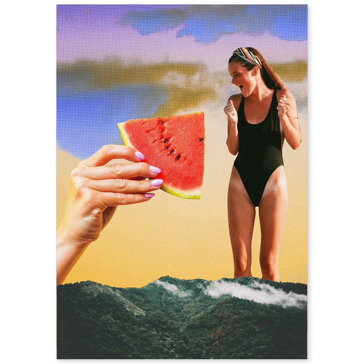 Lamina artistica decorativa con ilustración de Rebanada de sandía estilo Collage-Artwork-Nacnic-A4-Sin marco-Nacnic Estudio SL