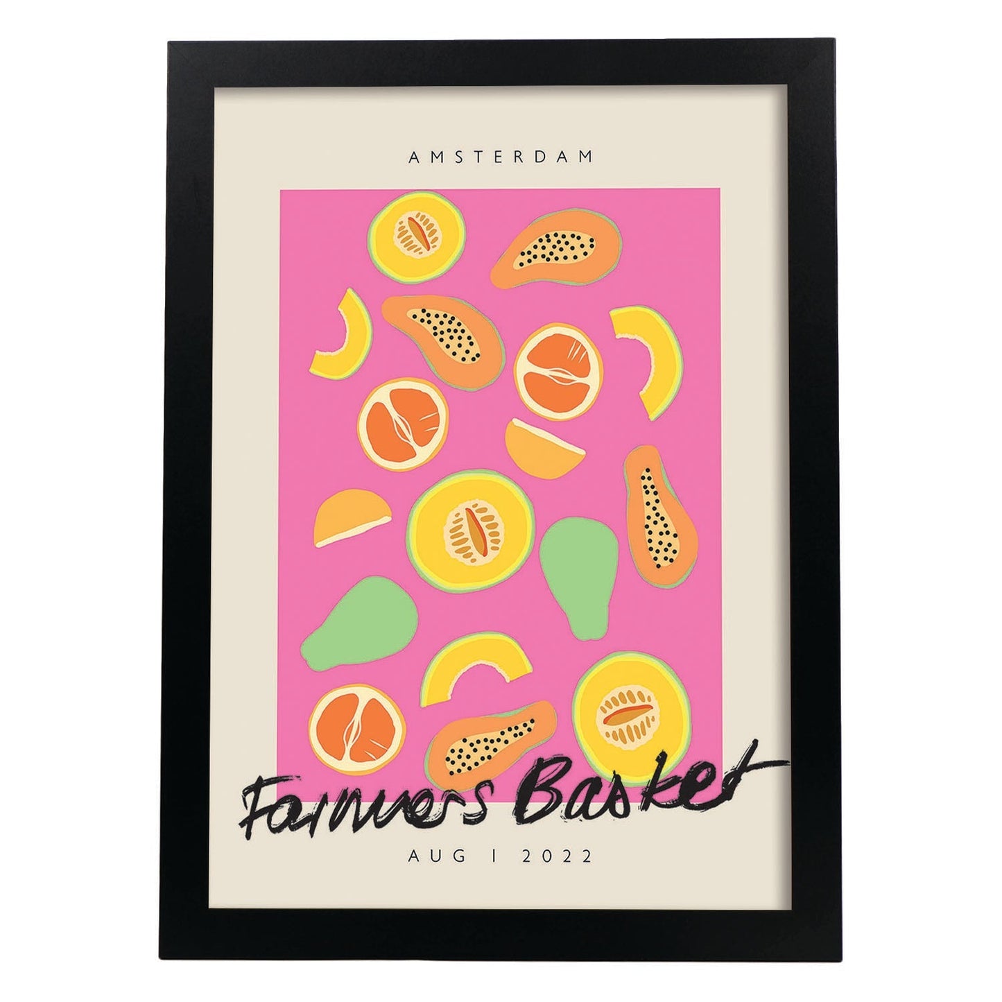 Lamina artistica decorativa con ilustración de Cesta de agricultores Amsterdam-Artwork-Nacnic-A3-Marco Negro-Nacnic Estudio SL