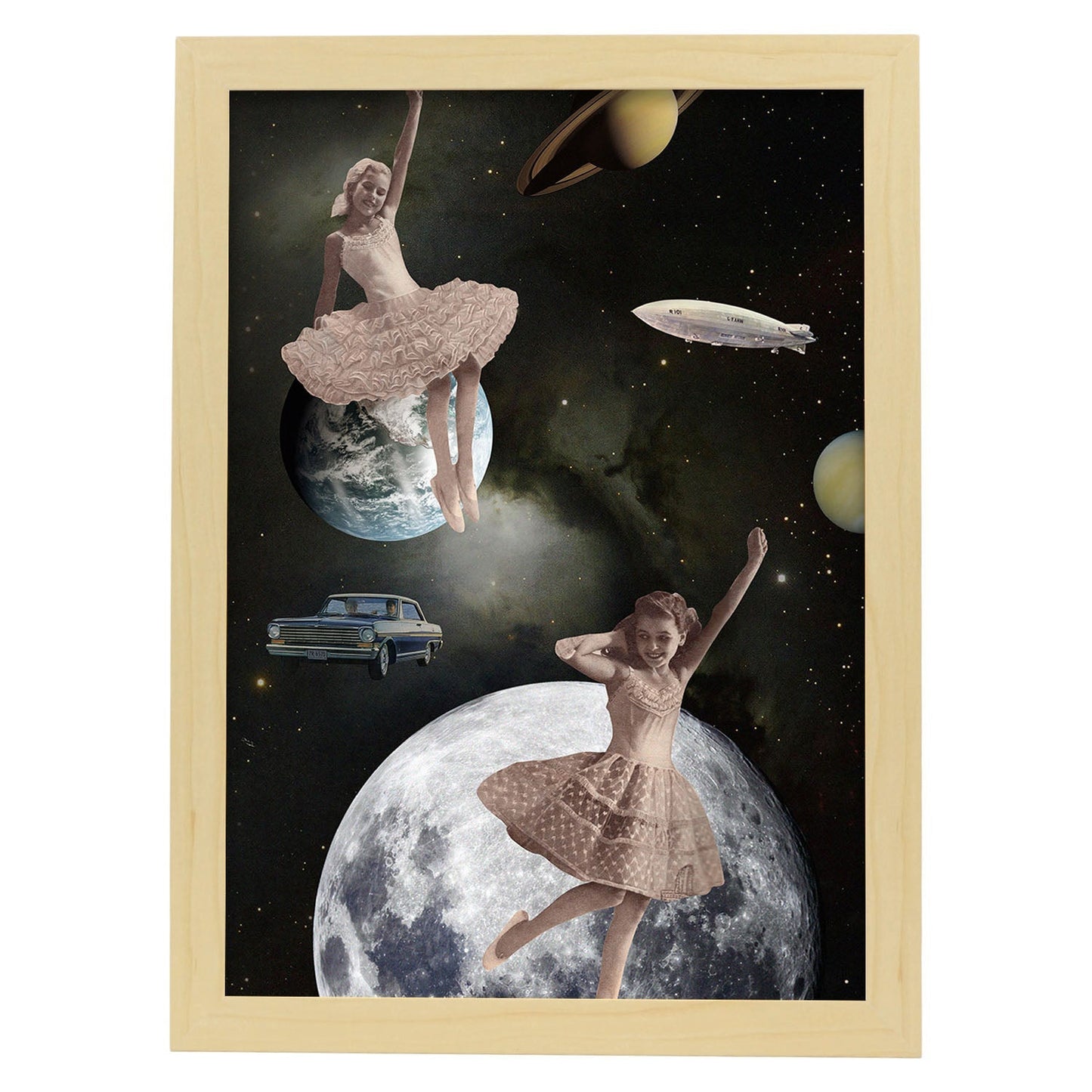 Lamina artistica decorativa con ilustración de Collage surrealista 41 estilo Collage-Artwork-Nacnic-A4-Marco Madera clara-Nacnic Estudio SL