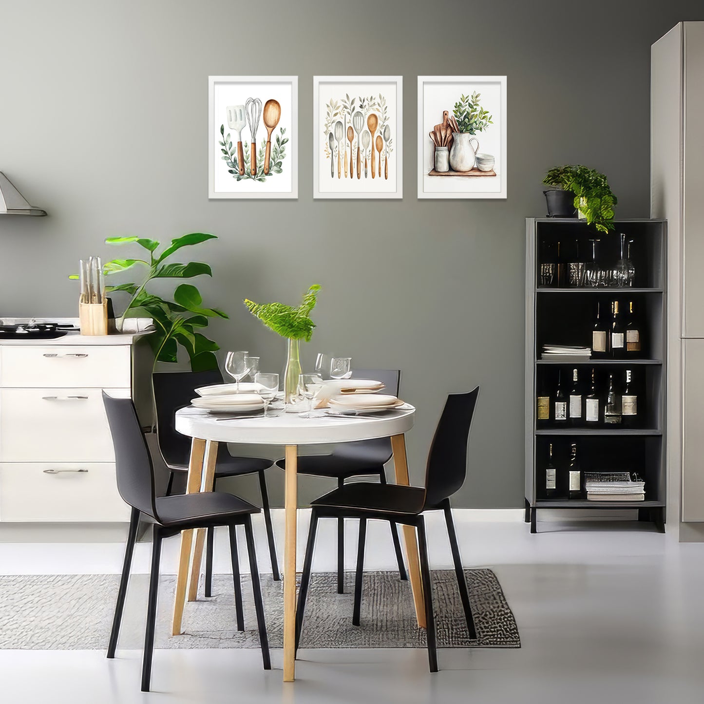 Set de 3 Cuadros Utensilios y herramientas de Cocina Póster en Acuarela con Ilustración impresa para decorar las paredes de la Cocina, Despensa, Comedor, Restaurante