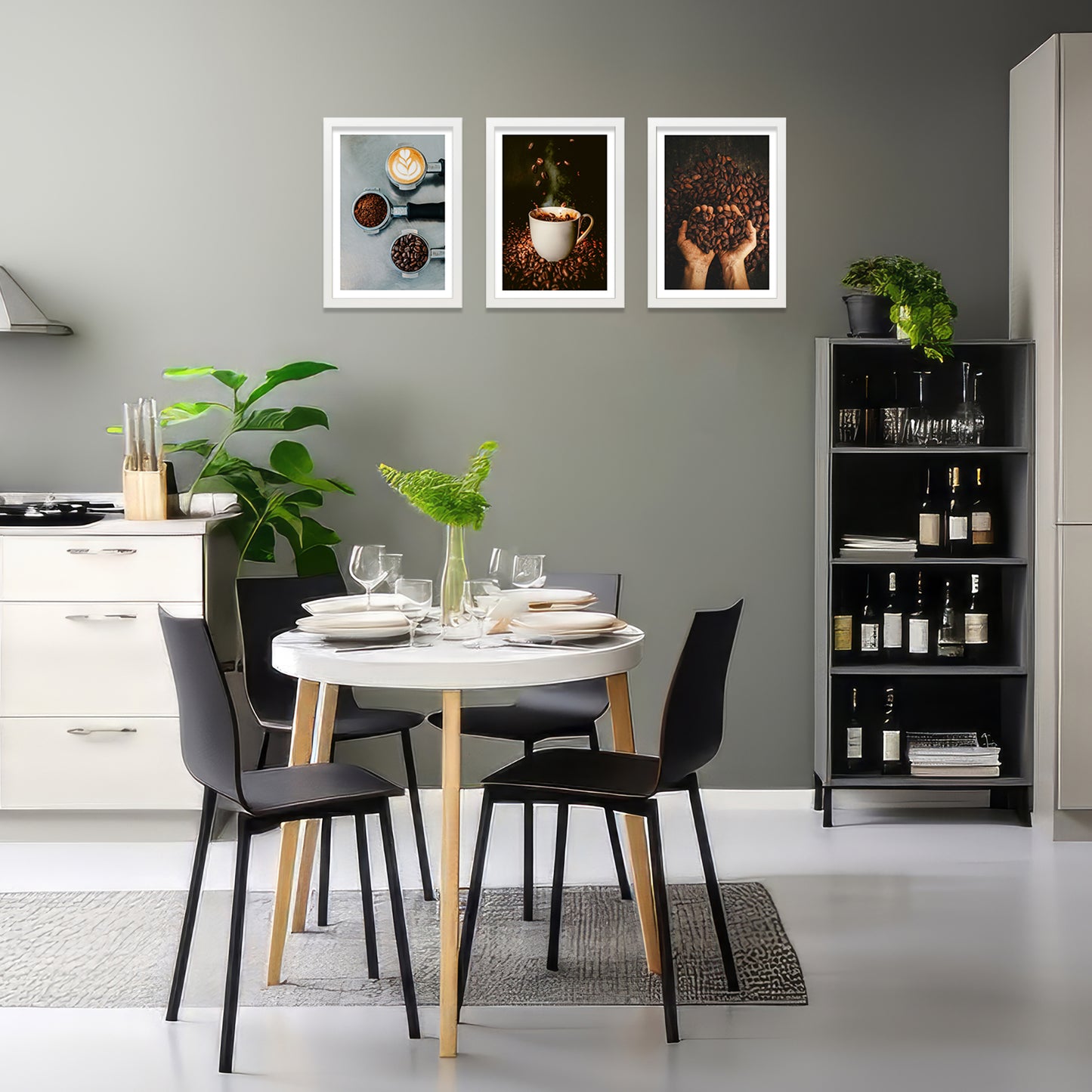 Set de 3 Cuadros de Café Tostado Ilustración impresa en estilo Fotográfico para decorar las paredes de Cocina, Despensa, Comedor, Restaurante, Cafetería