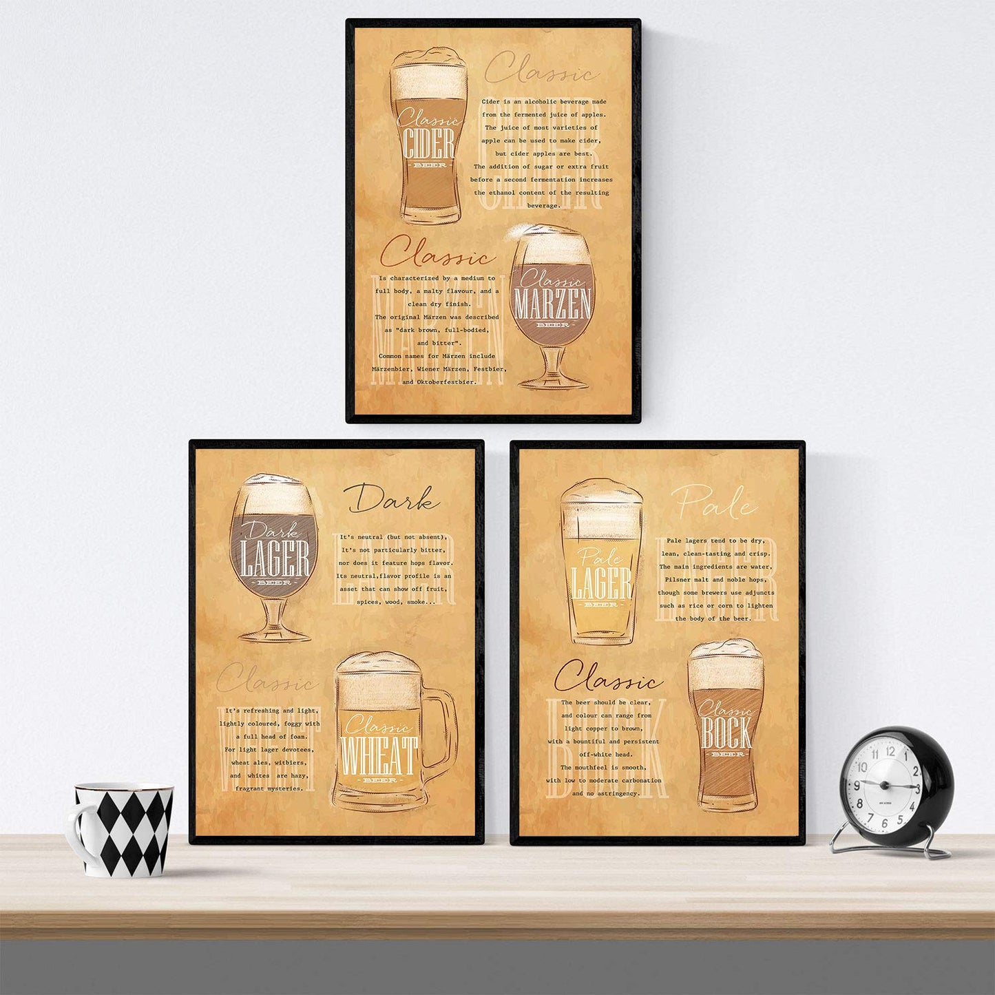 Pack de posters de cervezas y chupitos. Láminas de Cervezas vintage. Posters de alcohol y bebidas para bares.-Artwork-Nacnic-Nacnic Estudio SL