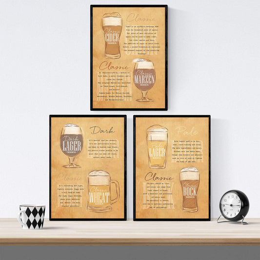 Pack de posters de cervezas y chupitos. Láminas de Cervezas vintage. Posters de alcohol y bebidas para bares.-Artwork-Nacnic-Nacnic Estudio SL