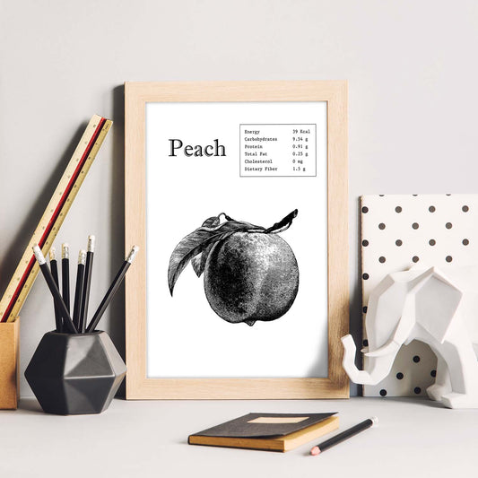 Poster de Peach. Láminas de frutas y verduras en inglés.-Artwork-Nacnic-Nacnic Estudio SL