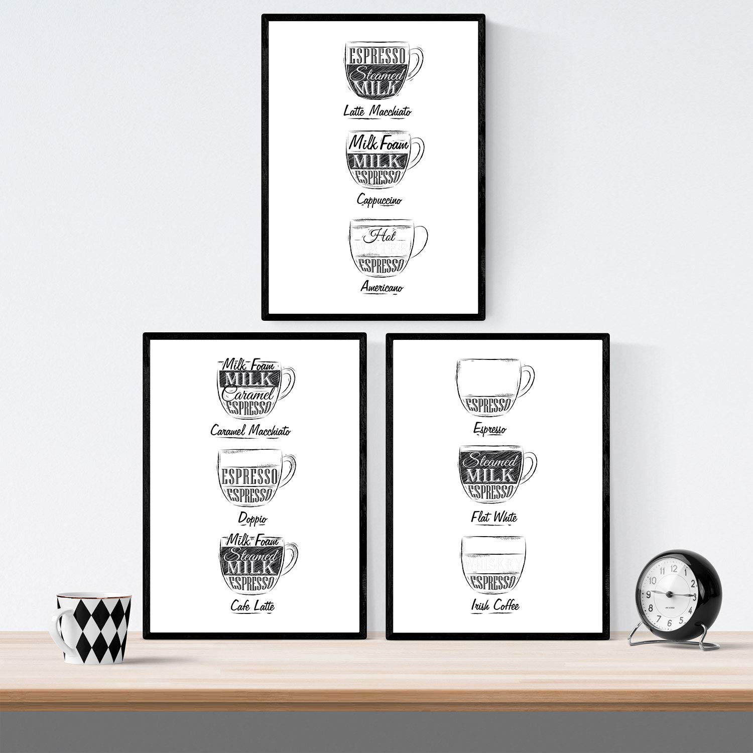 Set de láminas de café. Posters de tipos de café. Café fondo blanco.-Artwork-Nacnic-Nacnic Estudio SL